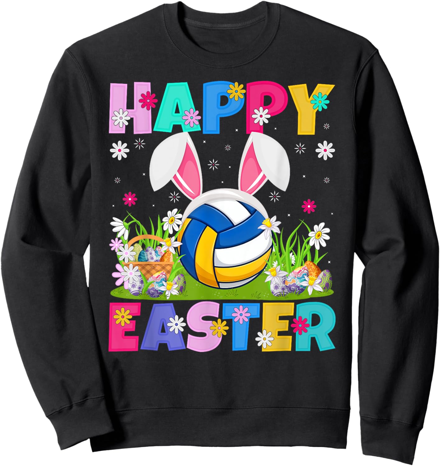 Volleyball Player Easter Egg Hunt Bunny Ear Easter Sweatshirt - Sweatshirt | Black