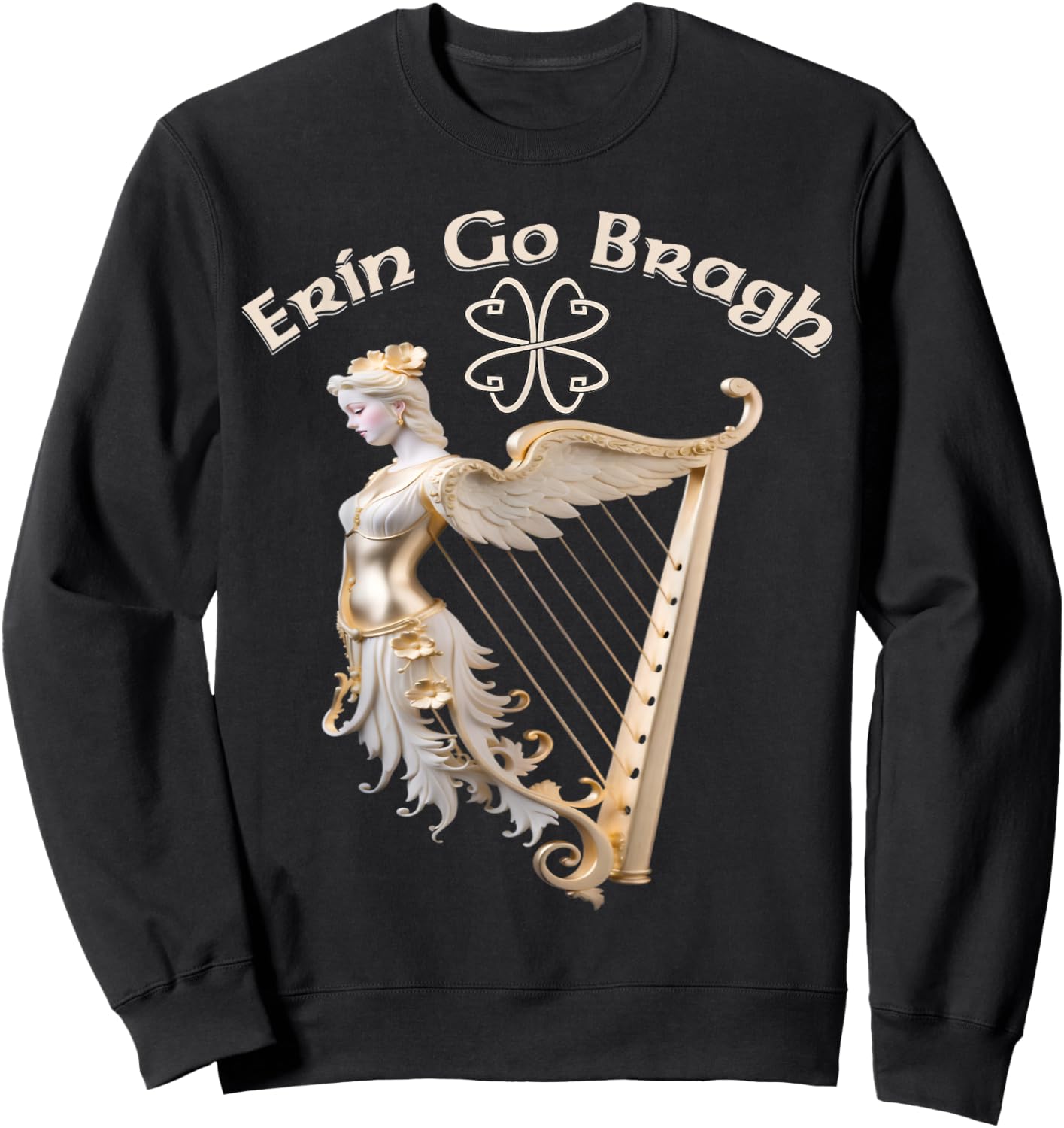 Erin Go Bragh Forever Ireland Angelic Irish Harp Sweatshirt - Sweatshirt | Black