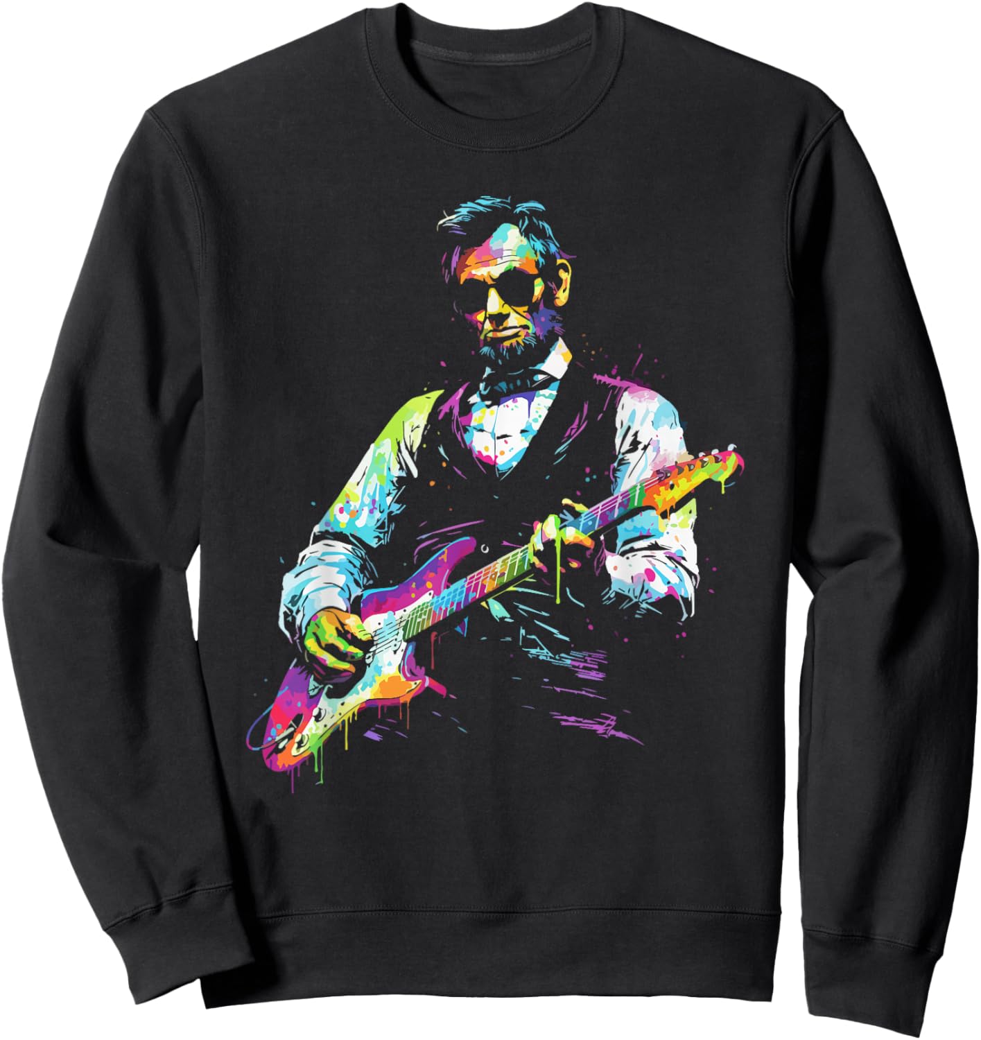 Rave President Abe Lincoln Playing Guitar Graphic EDM Art Sweatshirt - Sweatshirt | Black