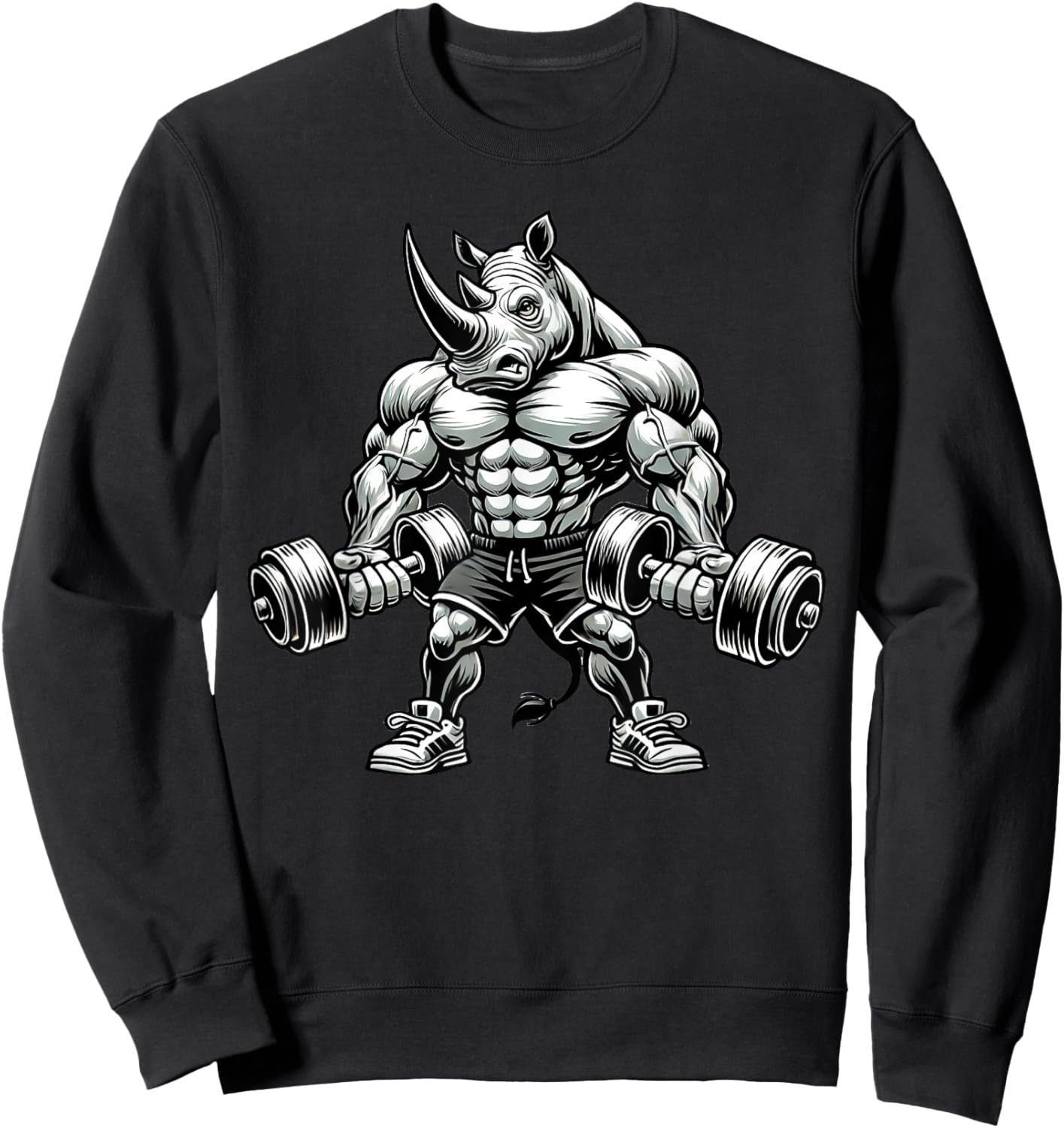 Rhino Powerlifting Weightlifting Gym Workout Sweatshirt - Sweatshirt | Black
