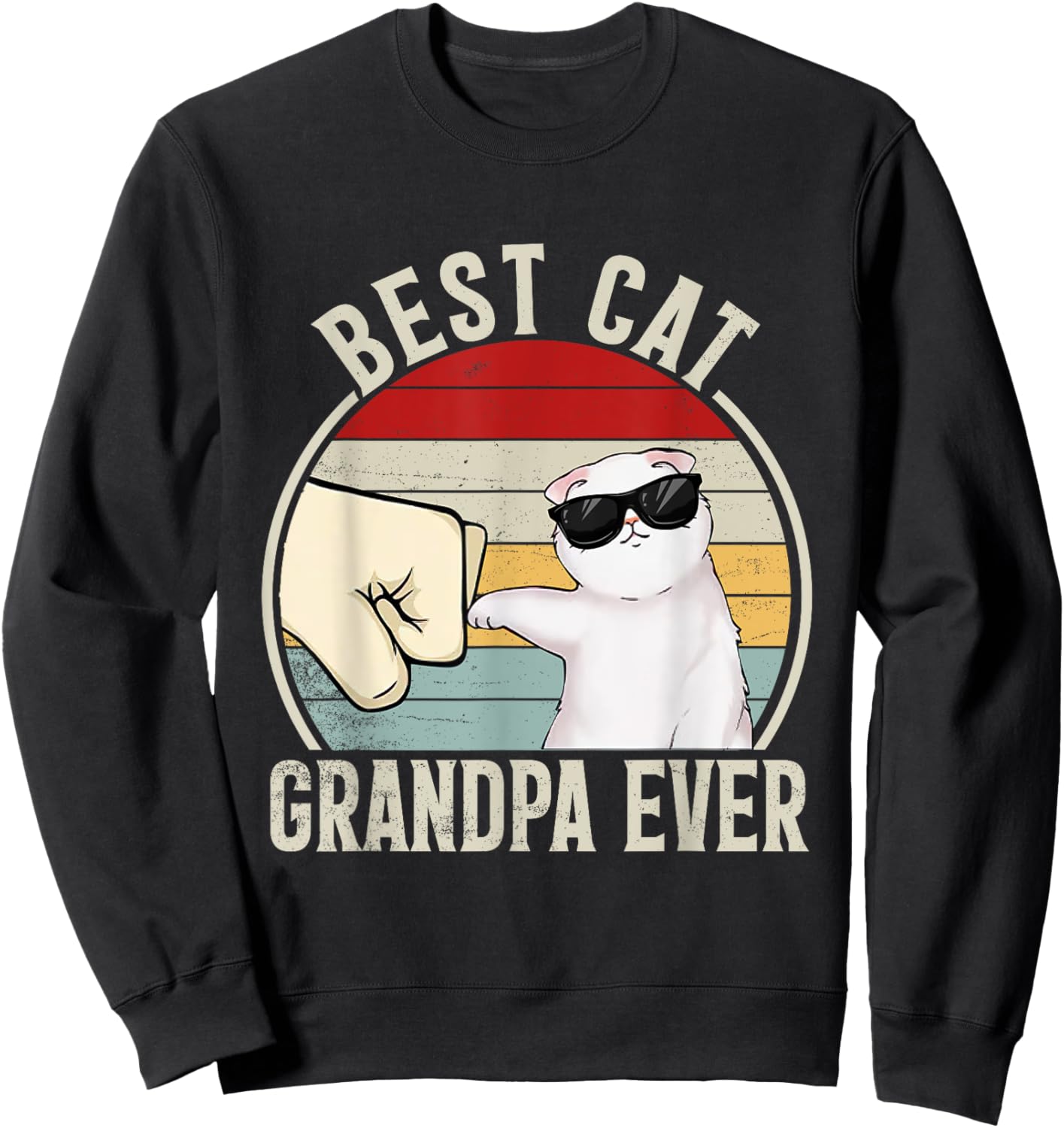 Retro Best Cat Grandpa Ever Funny Fist Bump Granddad Women Sweatshirt - Sweatshirt | Black