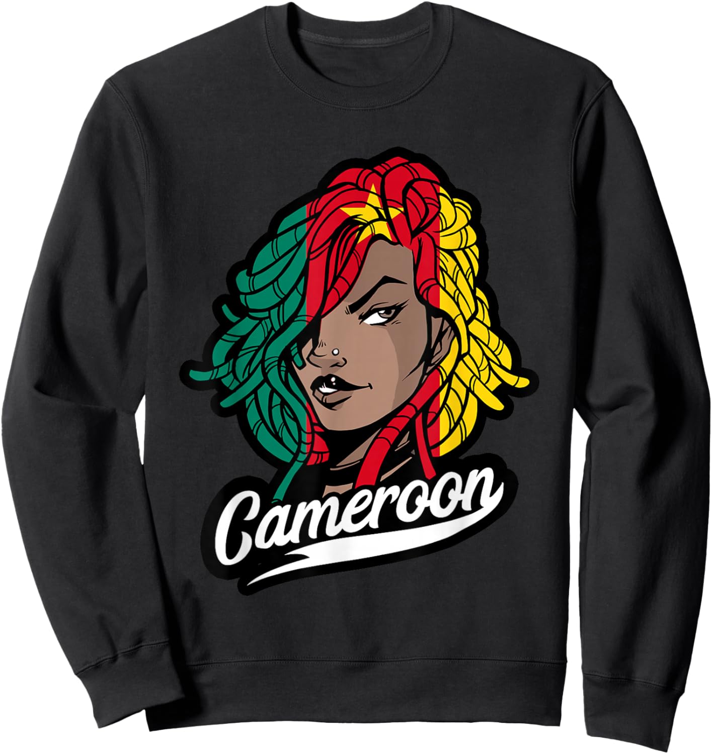 Cameroon Girl Dreadlocks Cameroonian Flag Cameroonian Roots Sweatshirt - Sweatshirt | Black