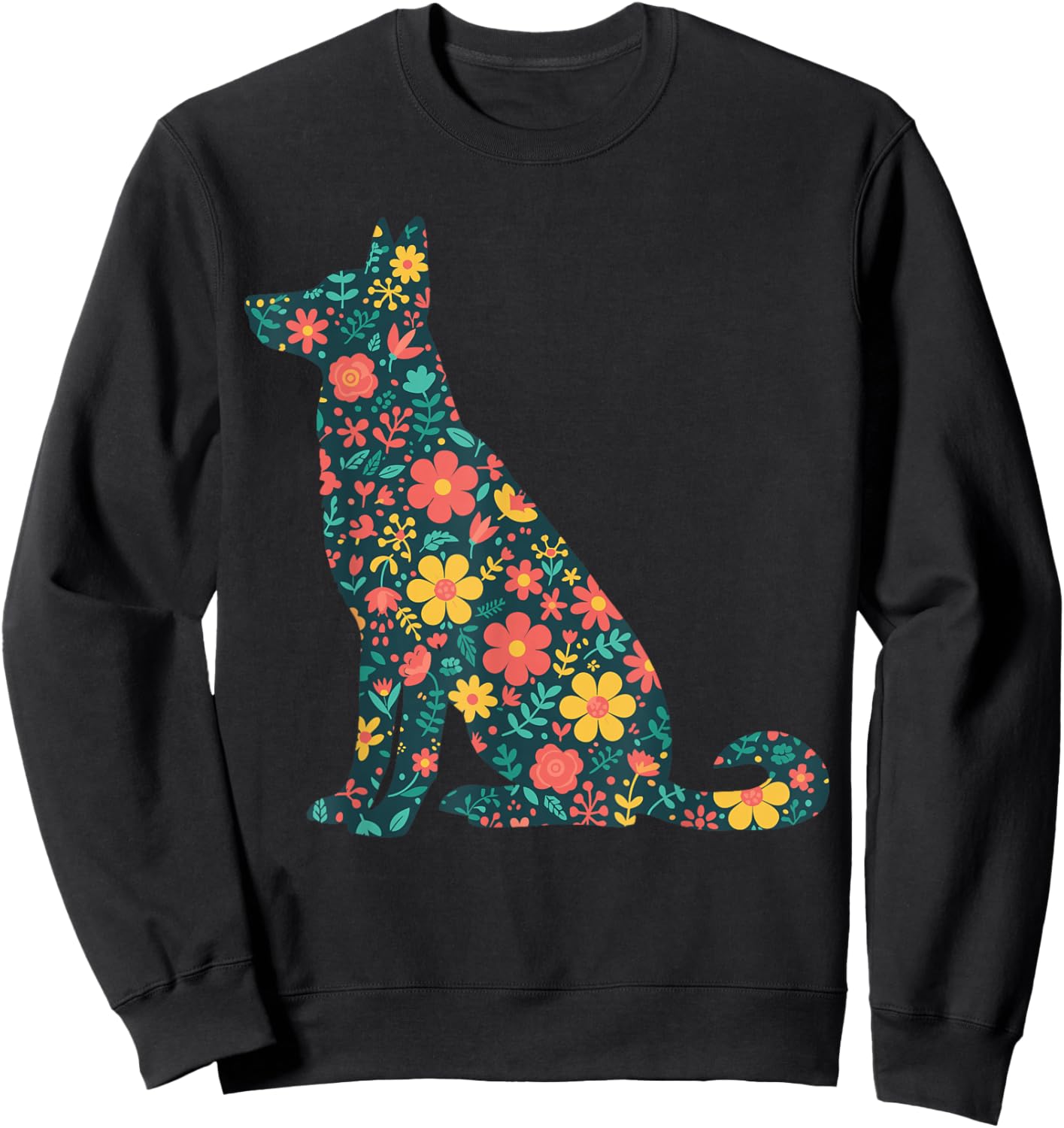 Vintage Floral German Shepherd Shirt Women, Cute Dog Mom Sweatshirt - Sweatshirt | Black