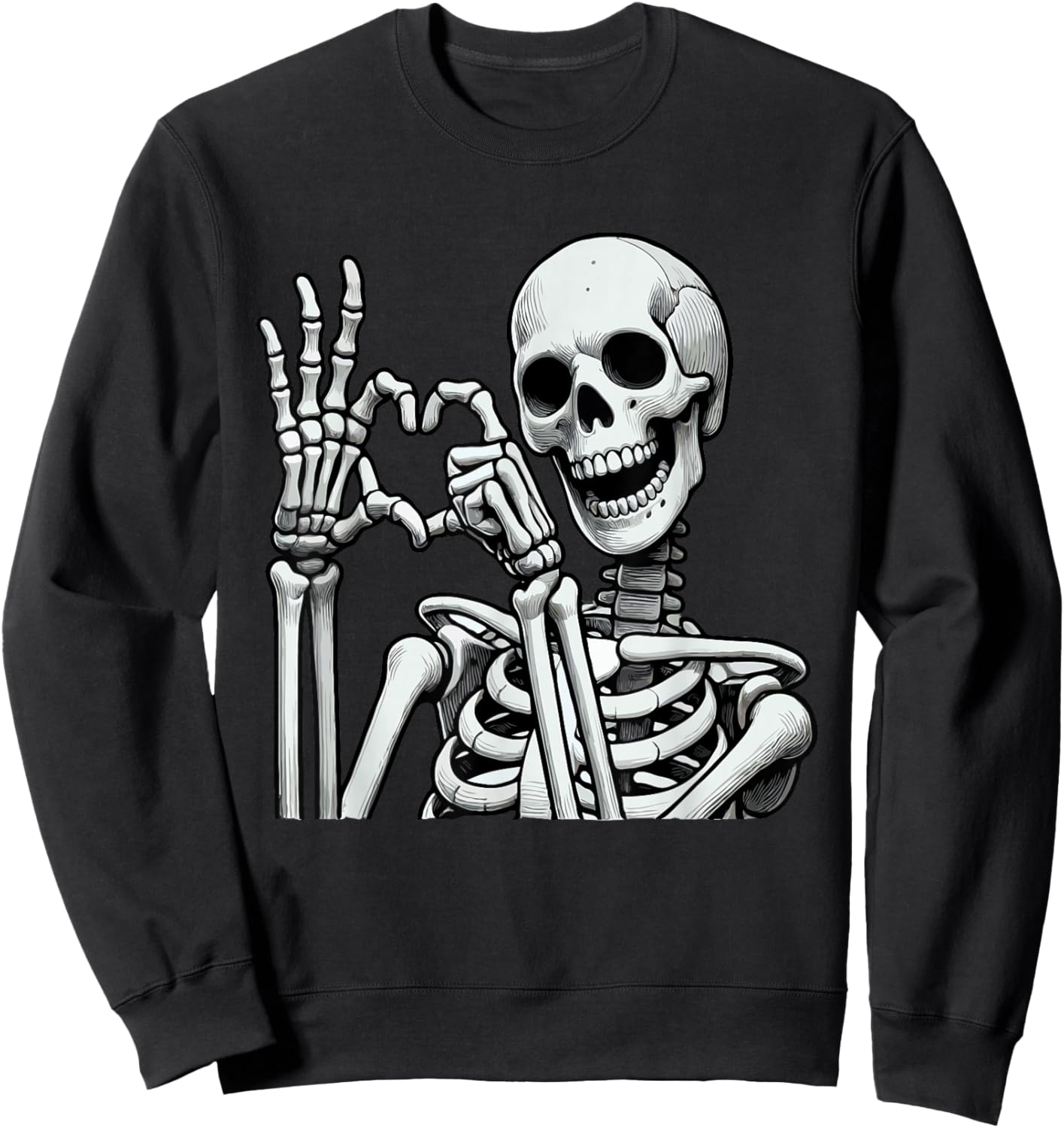Skeleton Love Hands Halloween Finger Heart Sign Sweatshirt - Sweatshirt | Black