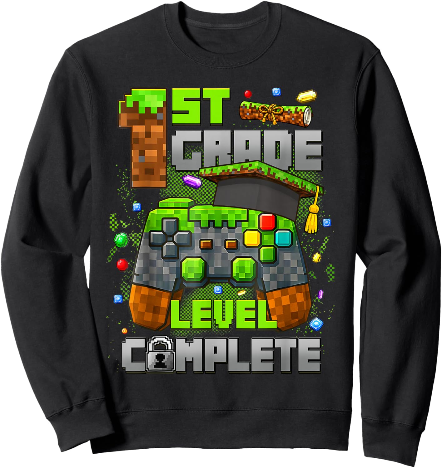 1st Grade Level Completed Last Day of School Videos Game Sweatshirt - Sweatshirt | Black