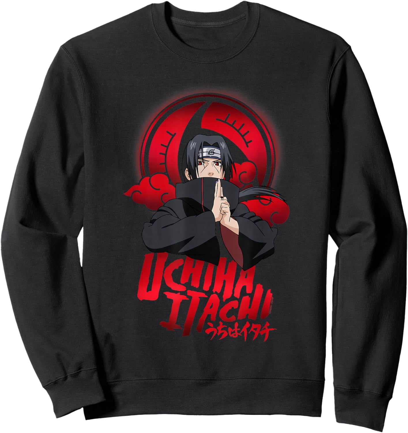 Naruto Uchiha Itachi Sharingan Symbol with Clouds Anime Sweatshirt - Sweatshirt | Black