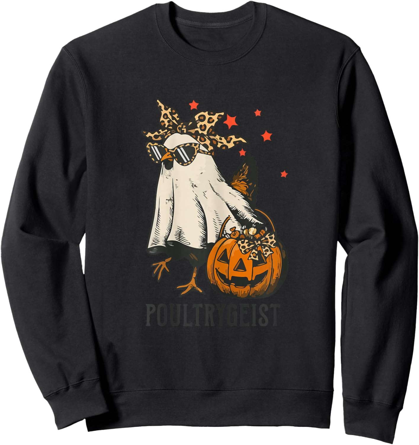 Poultrygeist Chicken Ghost Leopard Coquette Bow Halloween Sweatshirt - Sweatshirt | Black