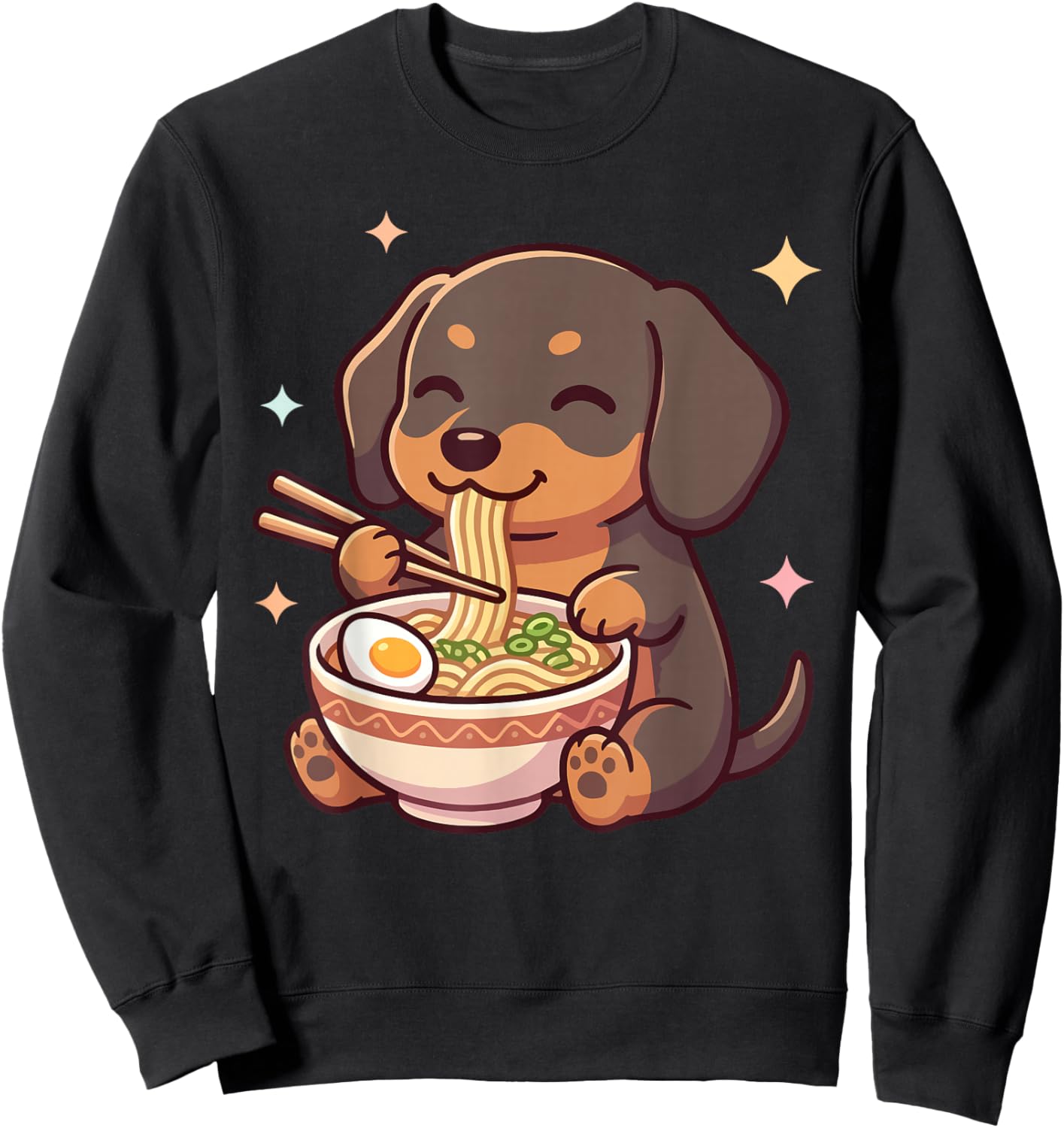 Cute Kawaii Dachshund Ramen Japanese Funny Dogs Lover Humor Sweatshirt - Sweatshirt | Black