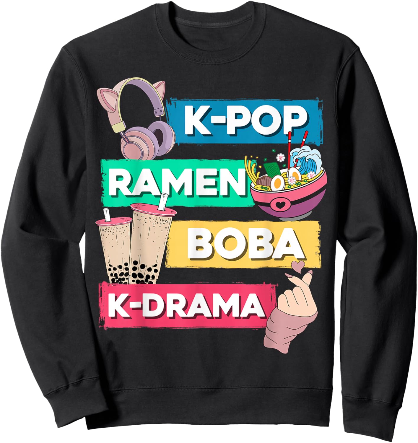 Kawaii Ramen Kpop Boba Ramen K-Drama K-Pop K Pop Sweatshirt - Sweatshirt | Black