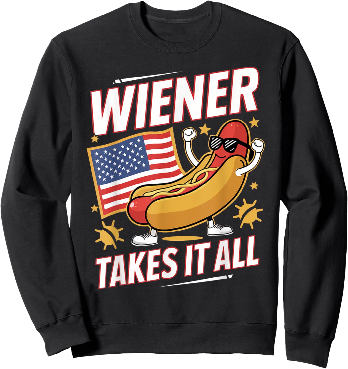 Wiener Takes It All Hot Dog USA Flag Fun Sweatshirt - Sweatshirt | Black