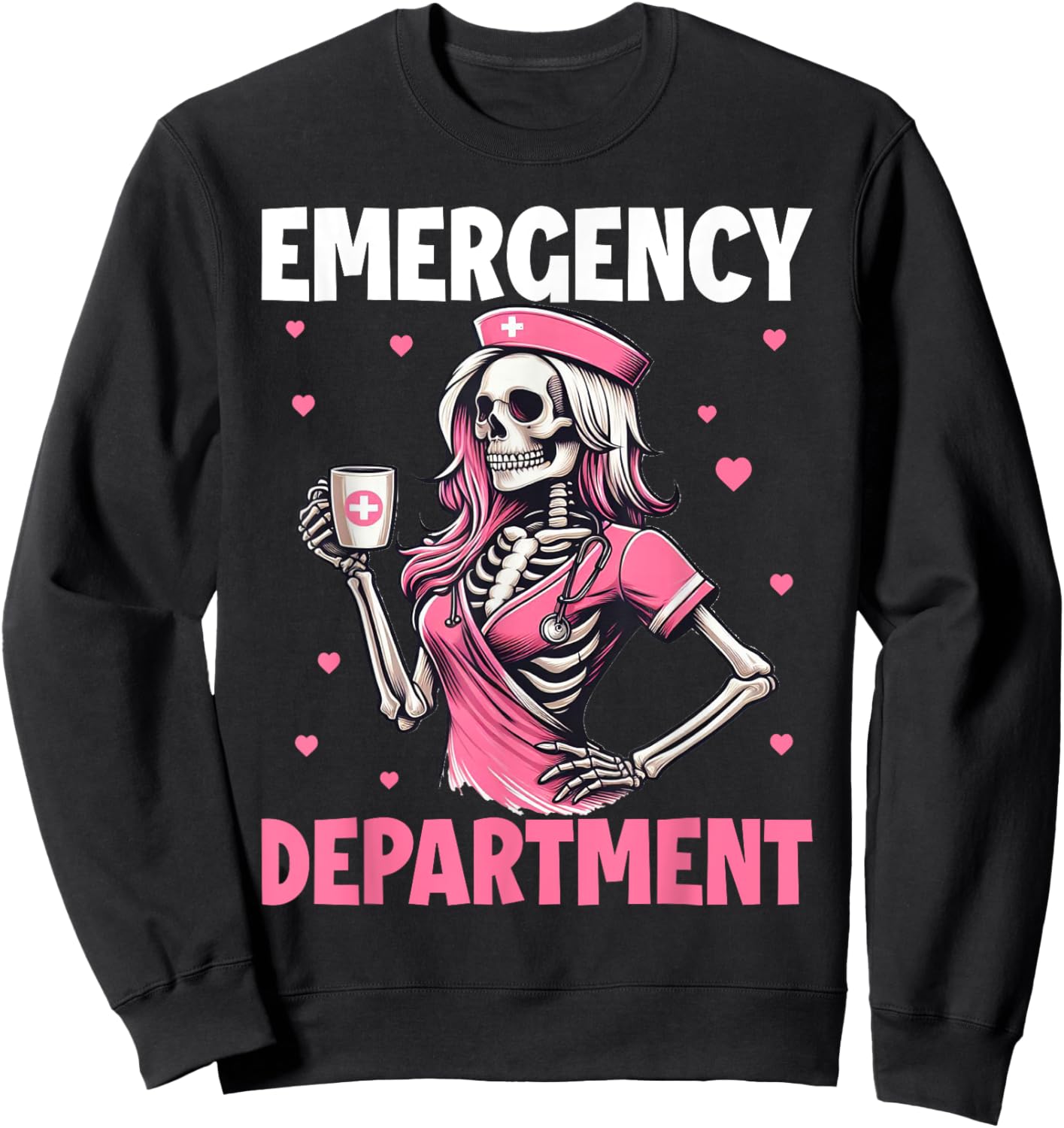 Valentine Er Nurse Emergency Department Room Skeleton Nurse Sweatshirt - Sweatshirt | Black