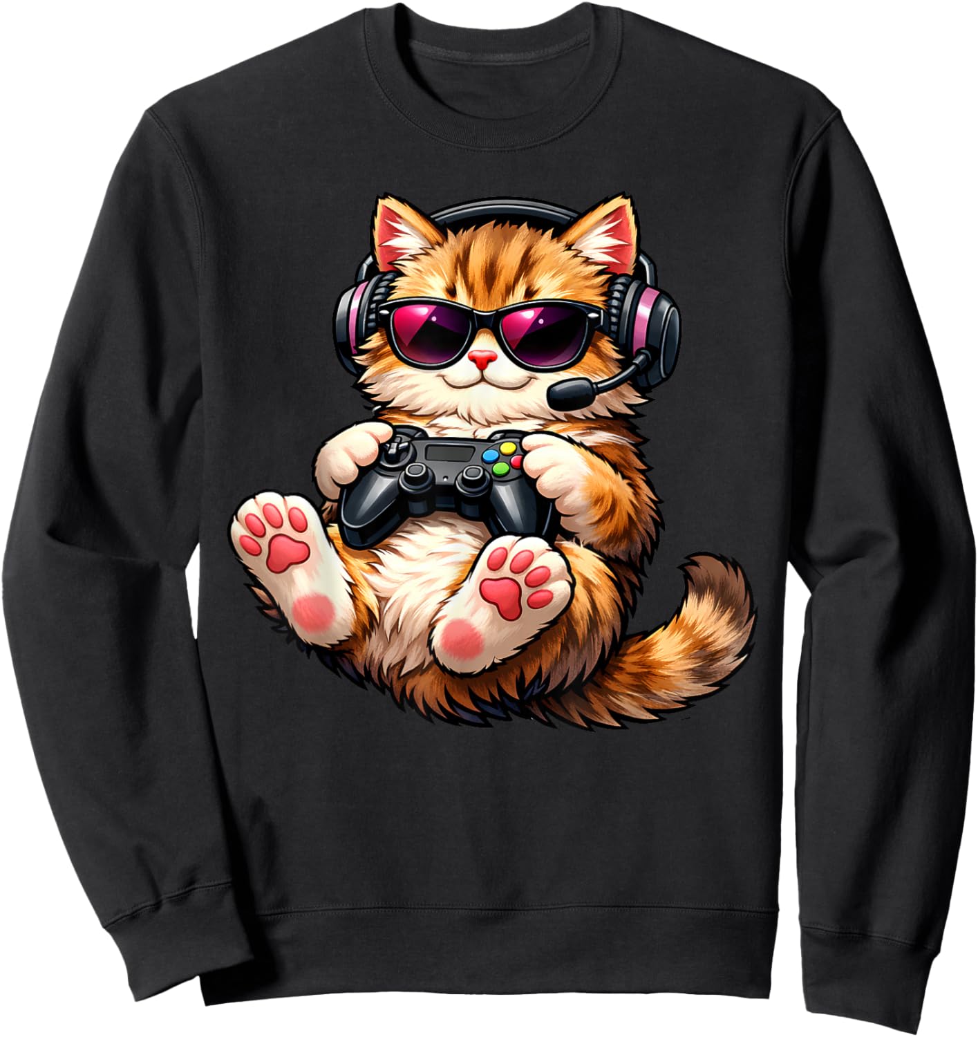 Cat Playing Video Games Funny Cat Gaming Sweatshirt - Sweatshirt | Black