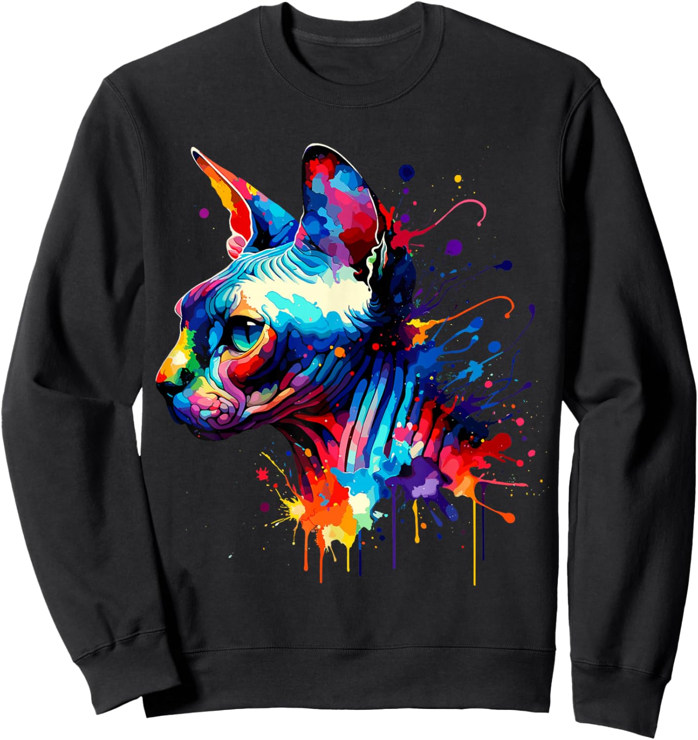 Splash Art Sphynx Cat Canadian Hairless Cat Sweatshirt - Sweatshirt | Black