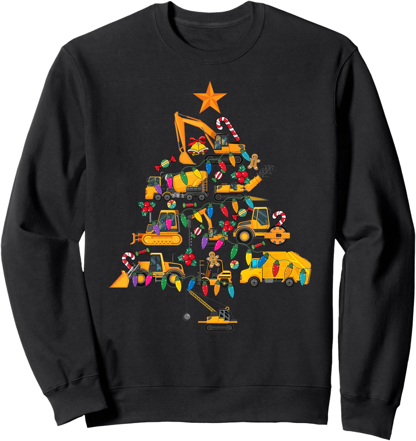 Construction Excavator Christmas Tree Xmas Men Kids Sweatshirt - Sweatshirt | Black