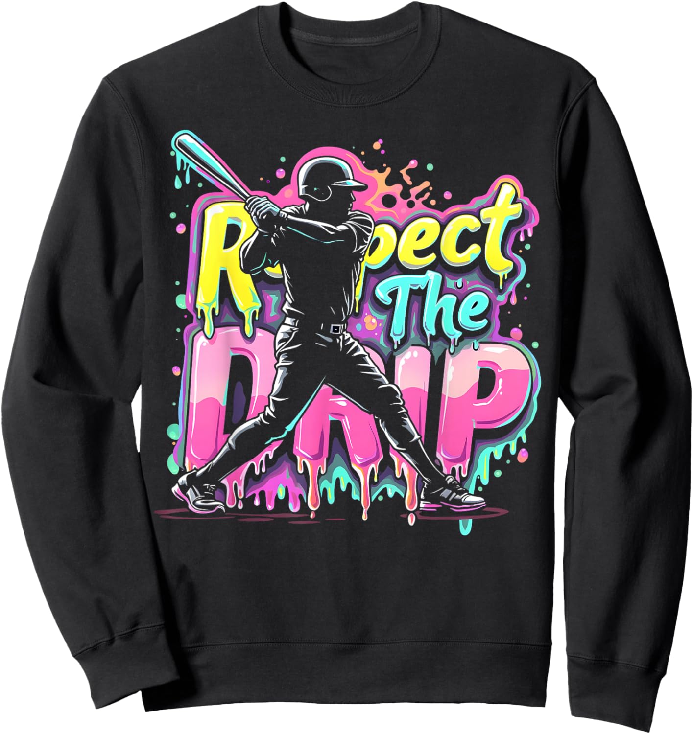 Baseball Drip Boys Men Ice Cream Player Respect The Drip Sweatshirt - Sweatshirt | Black