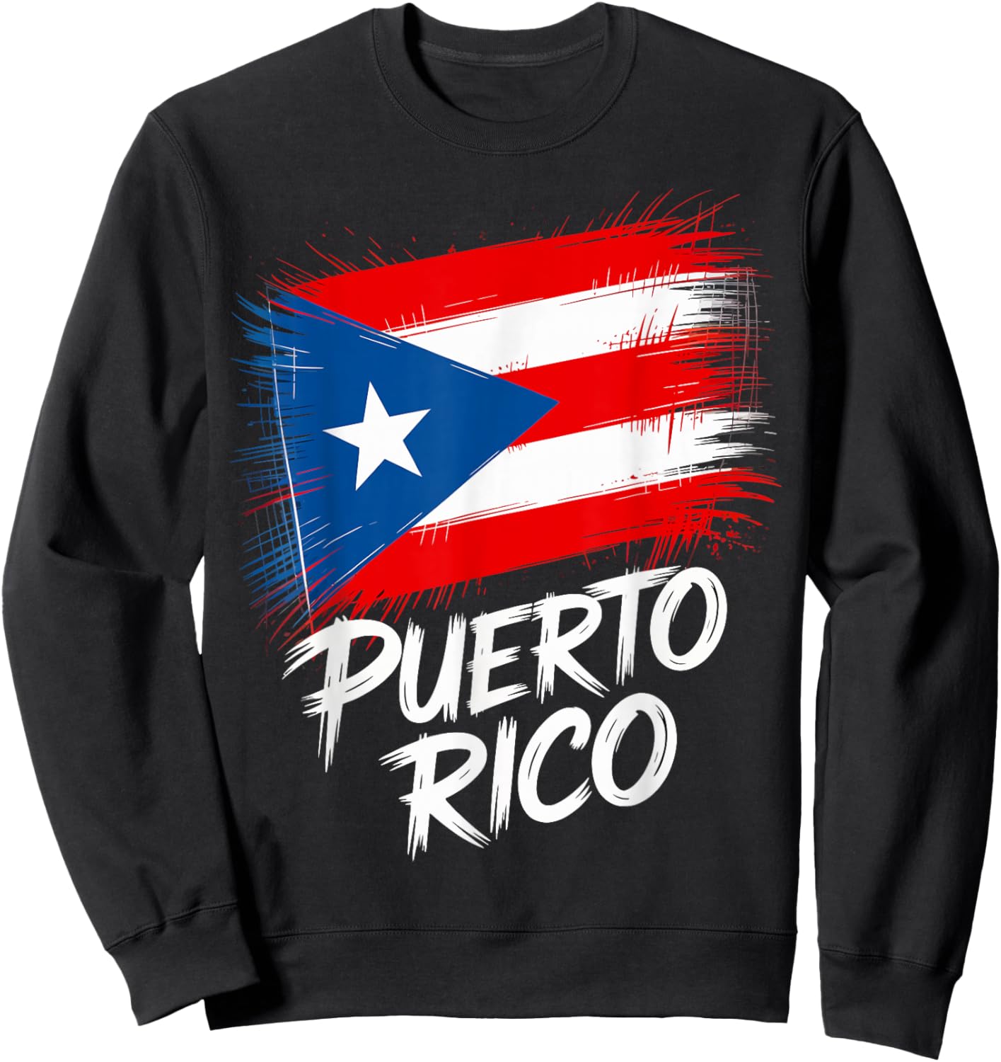 Artistic Puerto Rico Flag Paint Brush Graphic Sweatshirt - Sweatshirt | Black