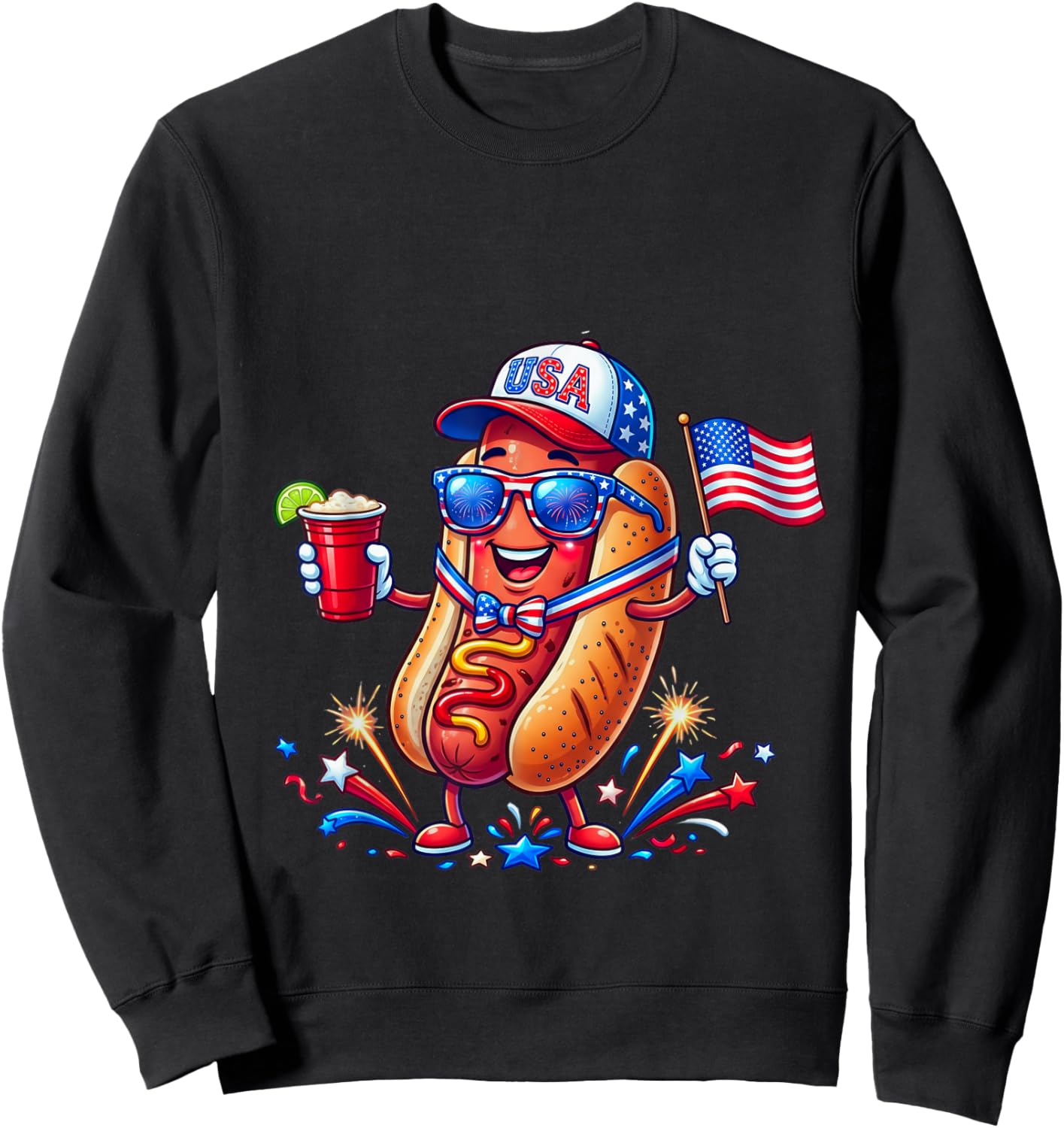 4th of July Funny Hotdog Not Until My Wiener USA Flag Sweatshirt - Sweatshirt | Black