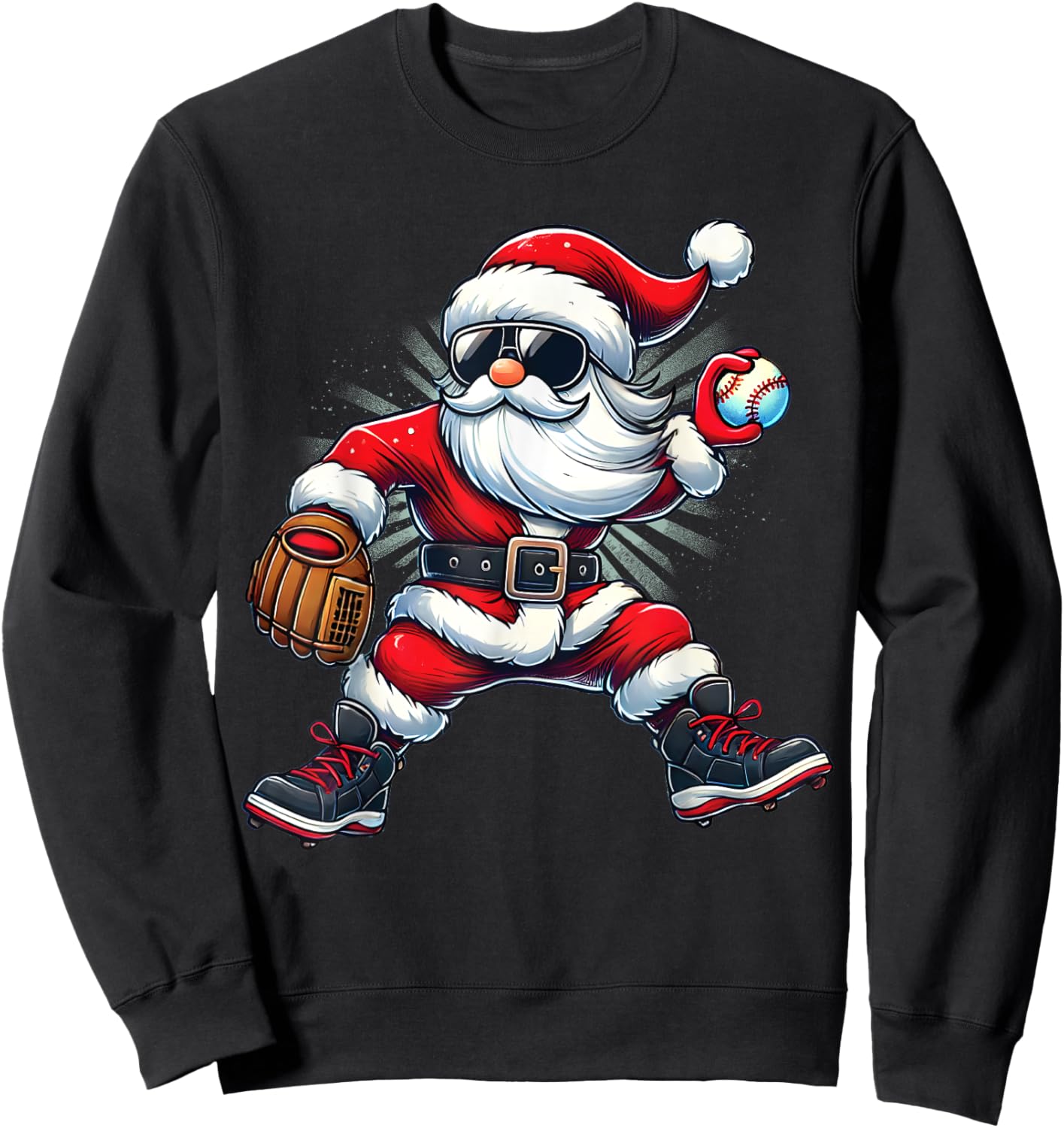 Santa Playing Baseball as Pitcher Boys Kids Teens Christmas Sweatshirt - Sweatshirt | Black