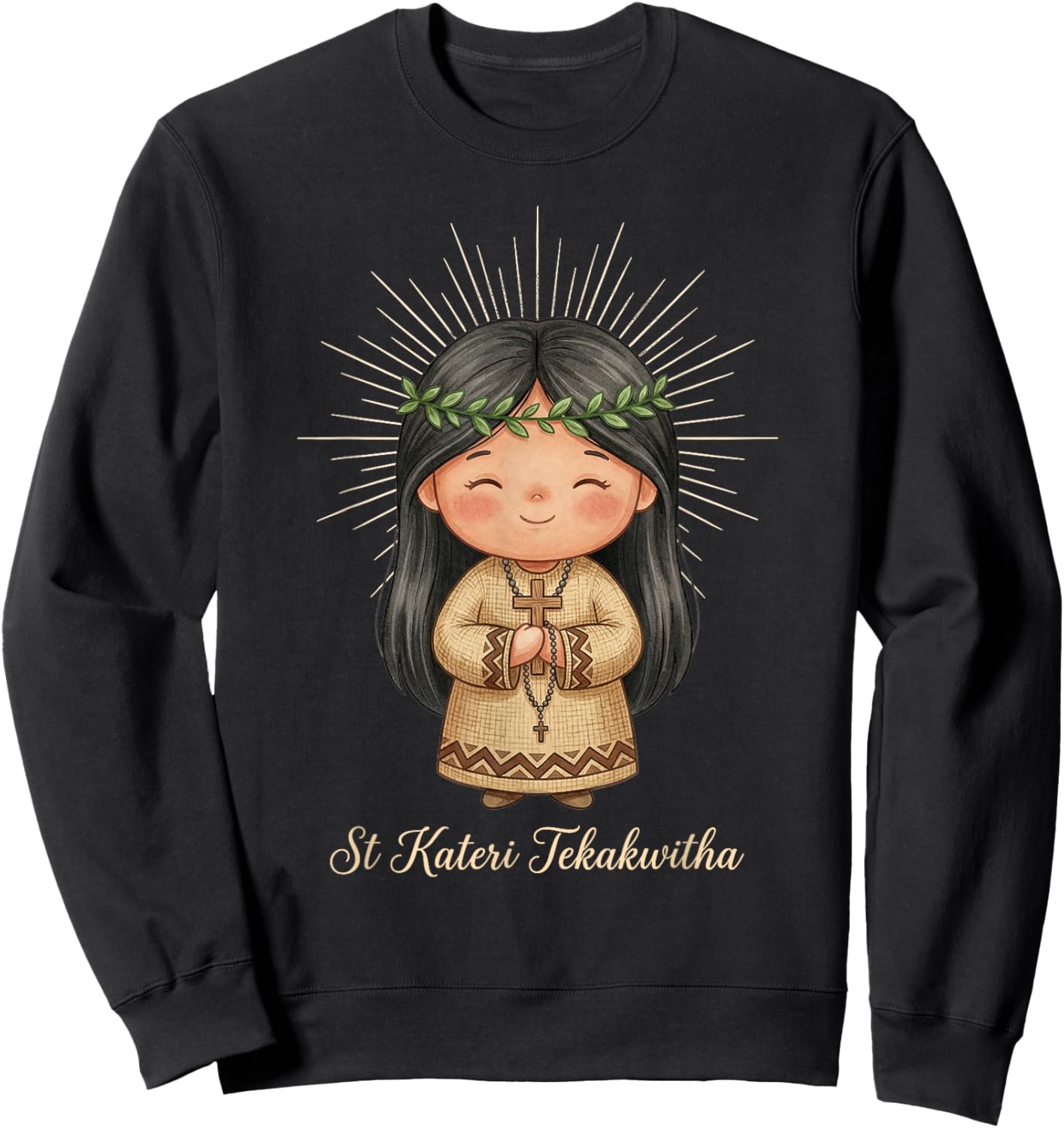 St Kateri Tekakwitha Prayer with Rosary for Kids Sweatshirt - Sweatshirt | Black