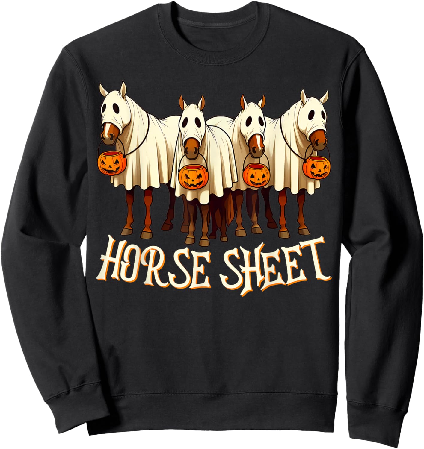 Cute Horse Sheet Ghost Horse Spooky Season Halloween Costume Sweatshirt - Sweatshirt | Black