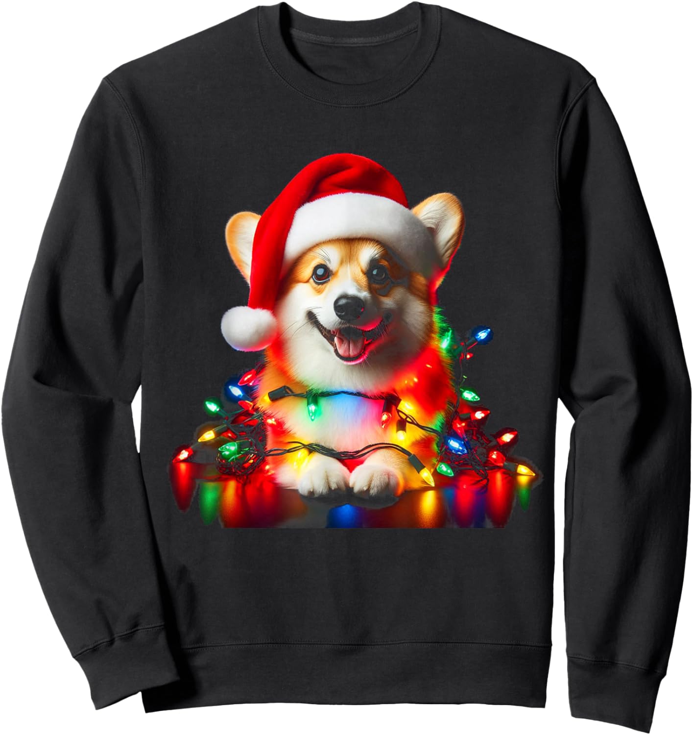 Corgi Santa Christmas Tree Lights Boys Men Corgmas Dog Sweatshirt - Sweatshirt | Black