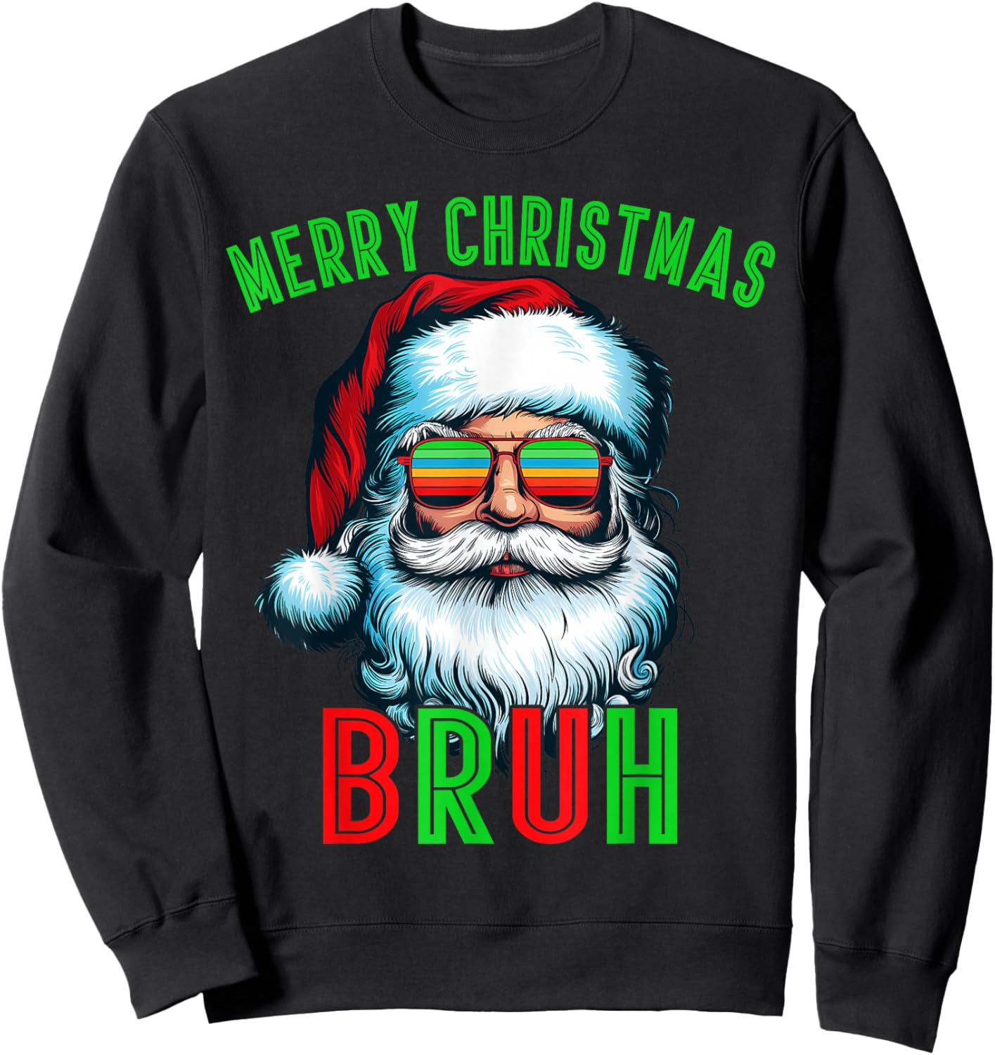 Retro Santa Christmas Bruh Pajama Family Meme Xmas Sweatshirt - Sweatshirt | Black