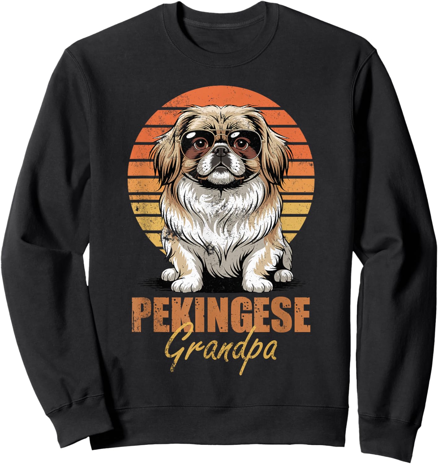 Cool Retro Pekingese Grandpa Funny Vintage Dog Lover Sweatshirt - Sweatshirt | Black