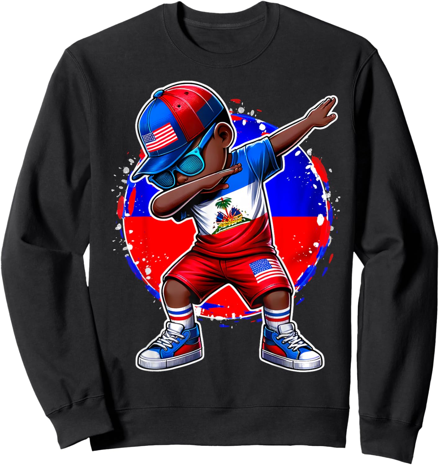Half American Half Haitian Boy Kid Haiti Flag USA Flag Sweatshirt - Sweatshirt | Black