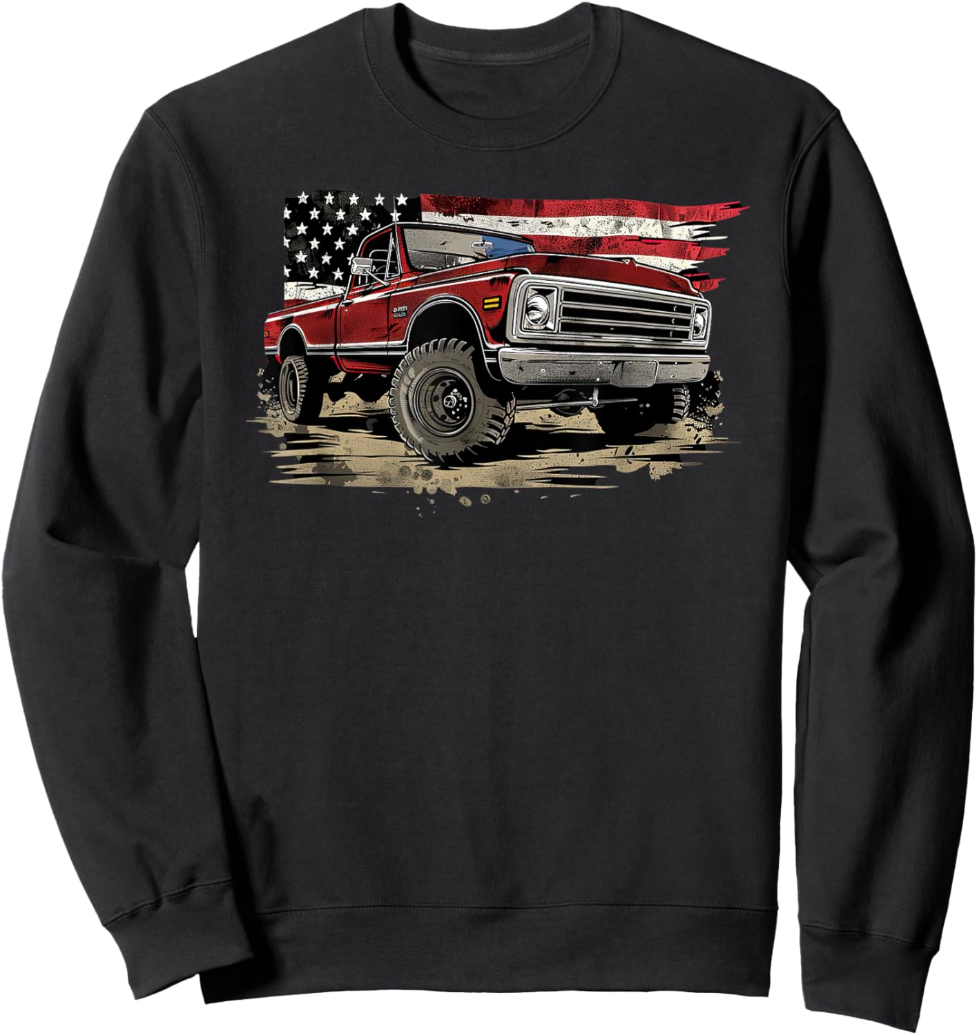 Vintage Pickup Truck With Flag Patriotic Style Women Girls Kids Men Sweatshirt - Sweatshirt | Black