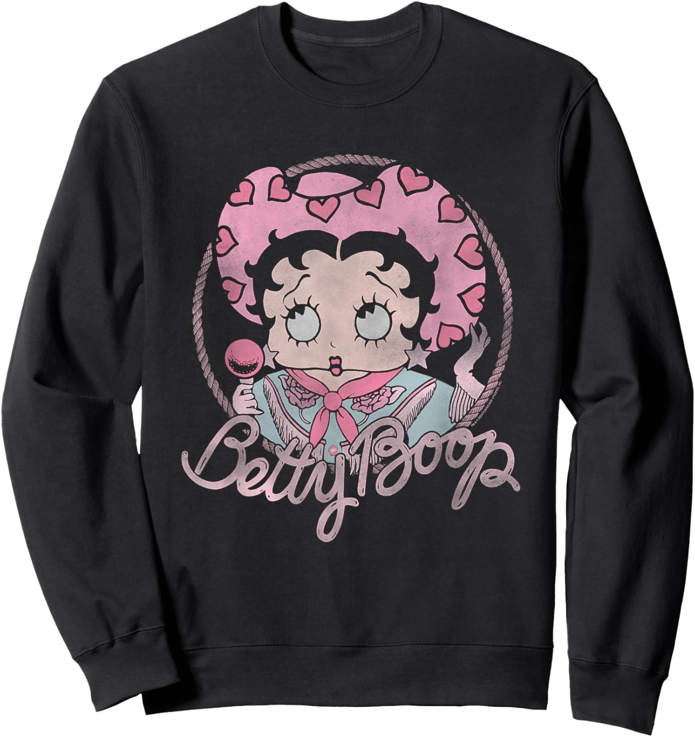 Betty Boop Iconic Retro Cute Cowgirl In Love Big Chest Frame Sweatshirt - Sweatshirt | Black