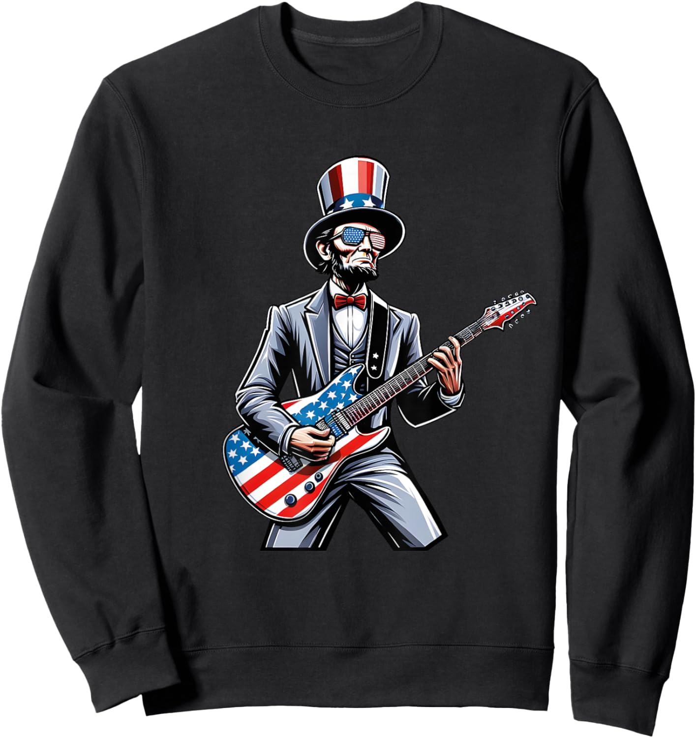Lincoln 4th Of July Abe Merica Guitar Patriotic Lincoln Rock Men Sweatshirt - Sweatshirt | Black