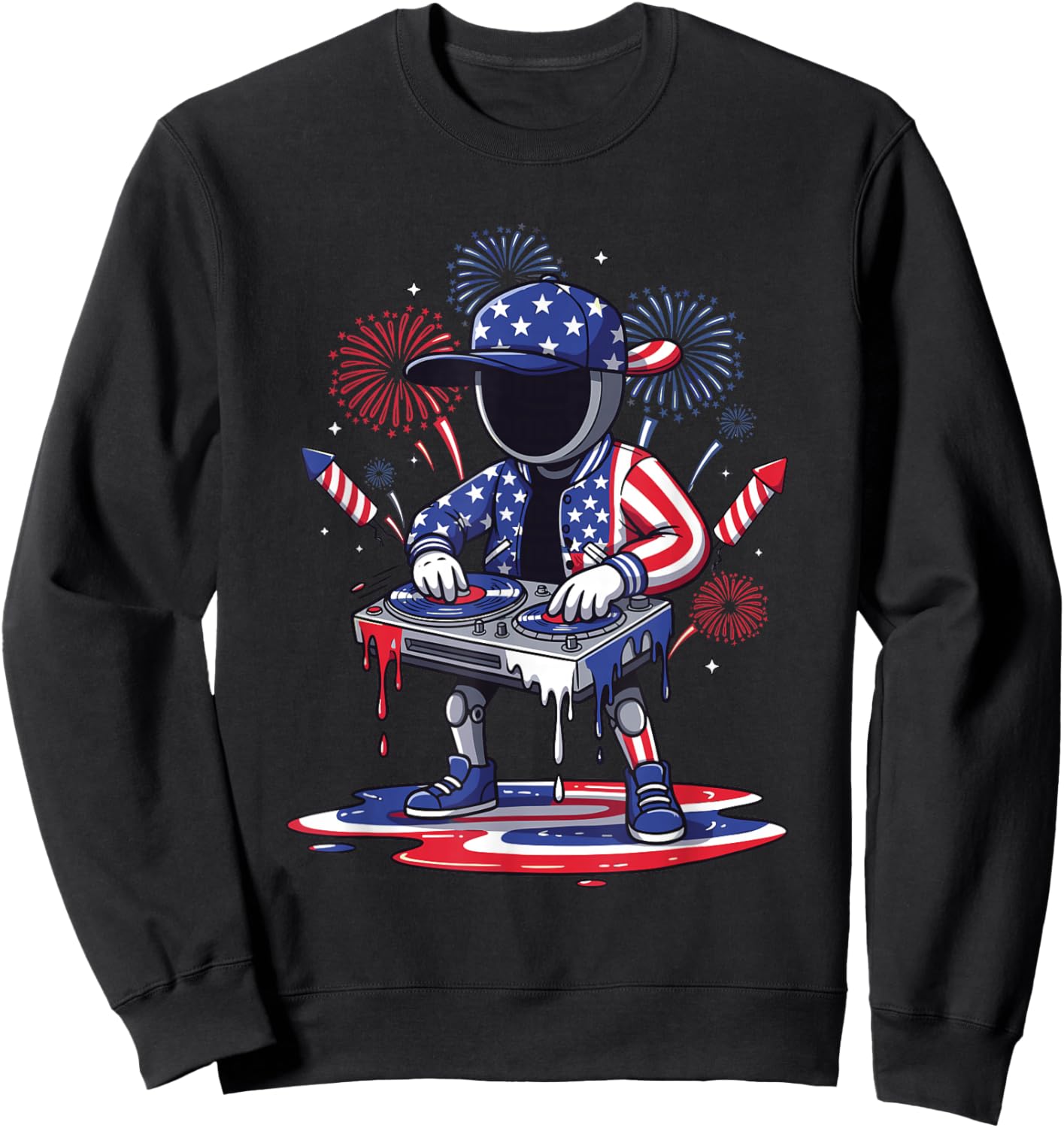 USA Flag DJ Robot Mixing Music for Independence Day Party Sweatshirt - Sweatshirt | Black