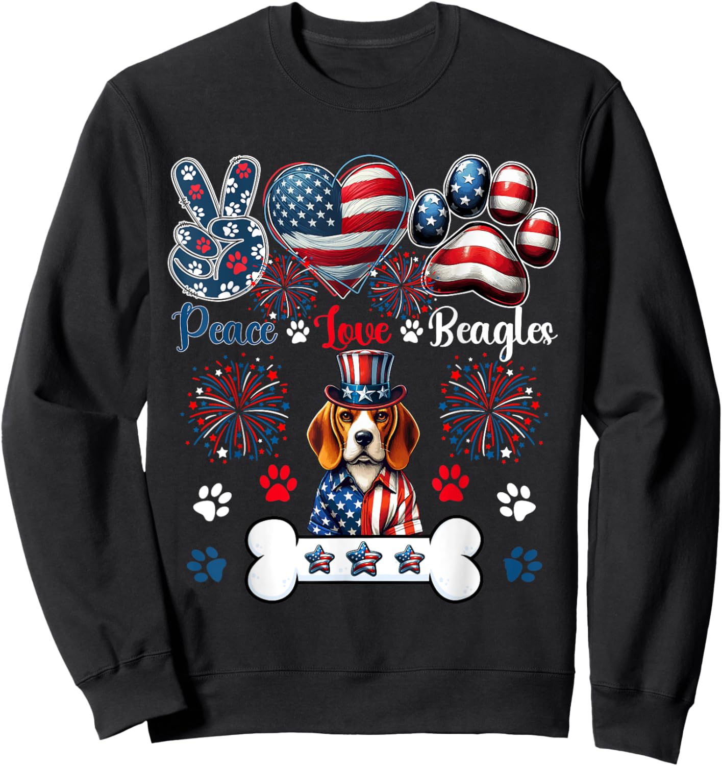 Peace Love Beagles 4th Of July Owner Lover Patriotic Sweatshirt - Sweatshirt | Black