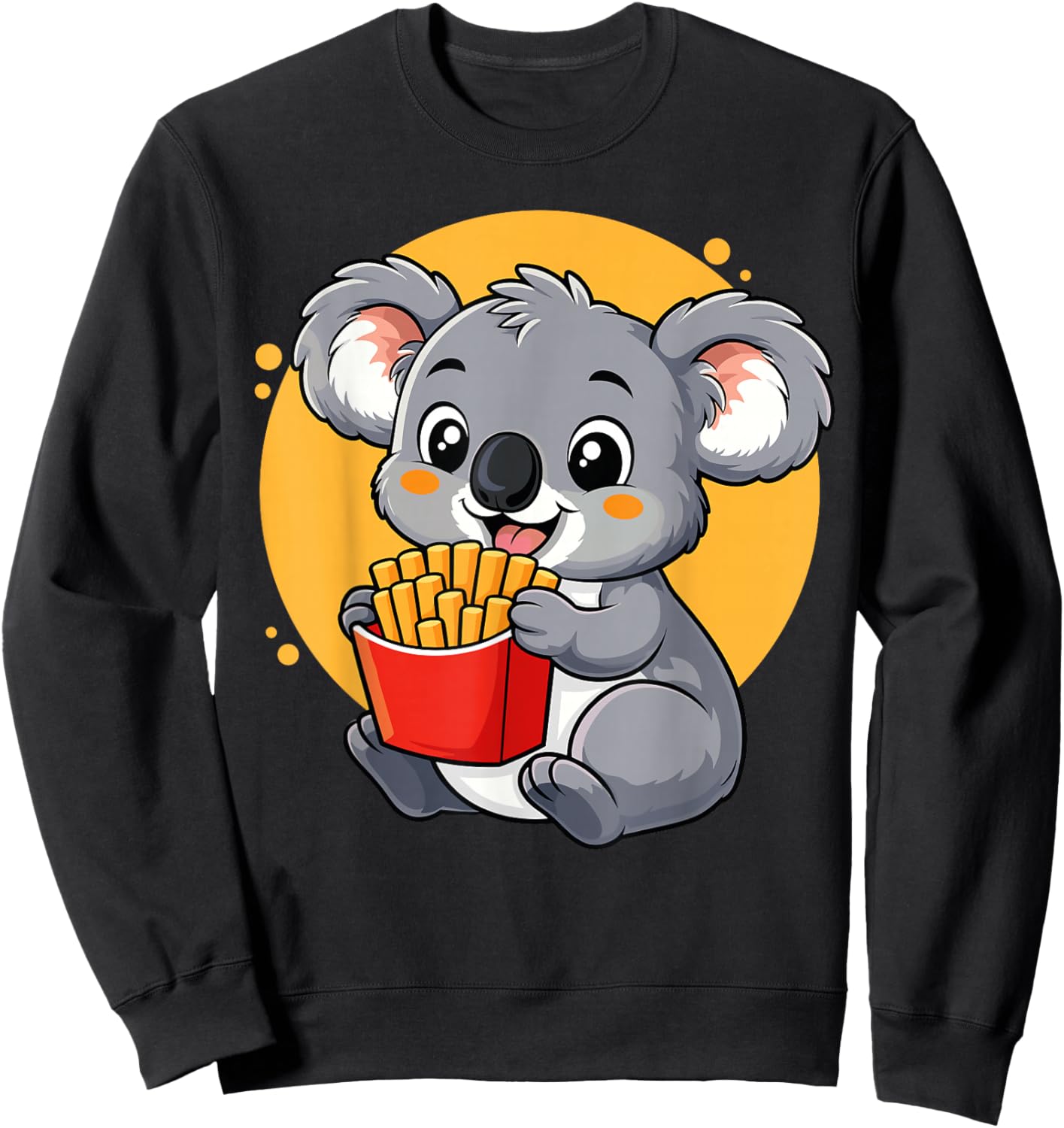 Koala Eating Fries Funny Kawaii Animal Food Lover Sweatshirt - Sweatshirt | Black