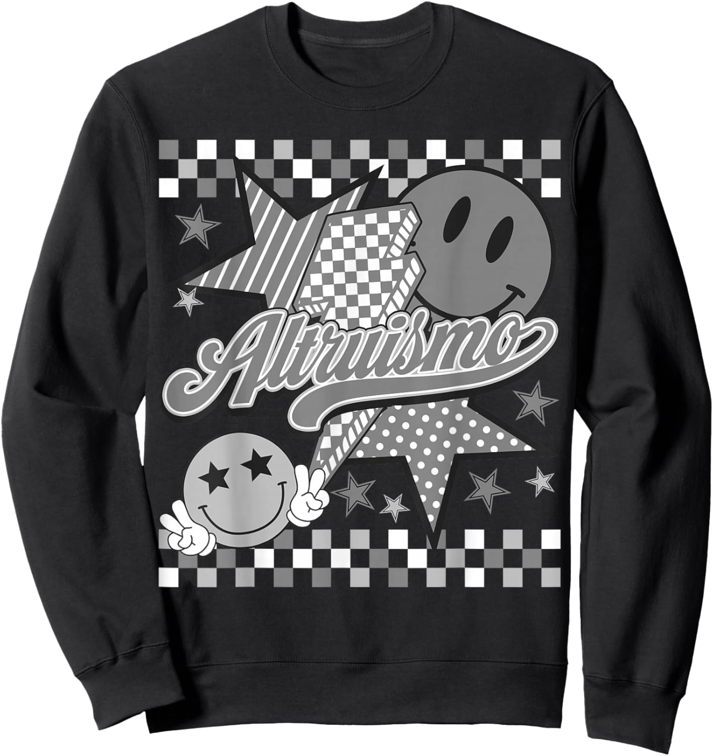 Team Altruismo Checkered Retro School Spirit House Day Sweatshirt - Sweatshirt | Black