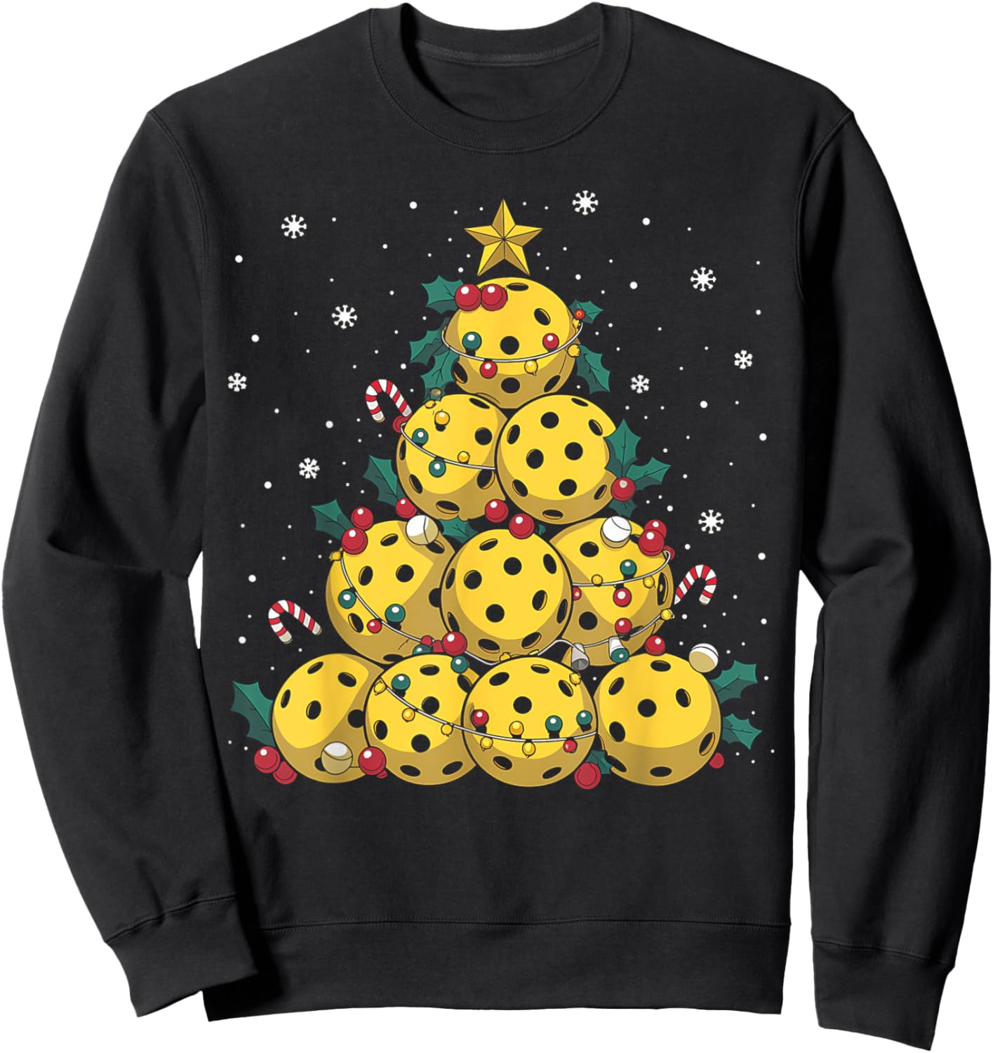 Funny Pickleball Christmas Tree Lights Christmas Men Women Sweatshirt - Sweatshirt | Black