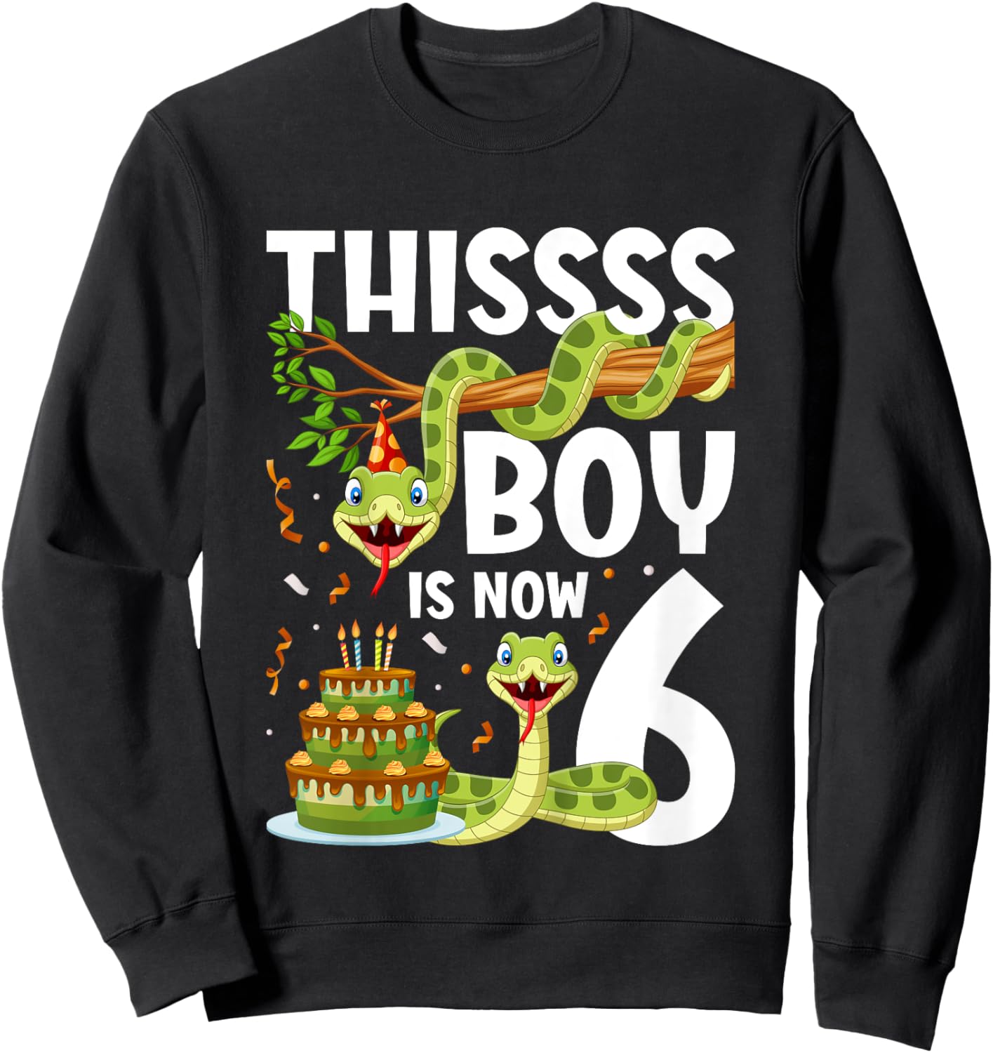 Kids 6th Reptile Birthday 6 Year Old Boy Snake Birthday Party Sweatshirt - Sweatshirt | Black