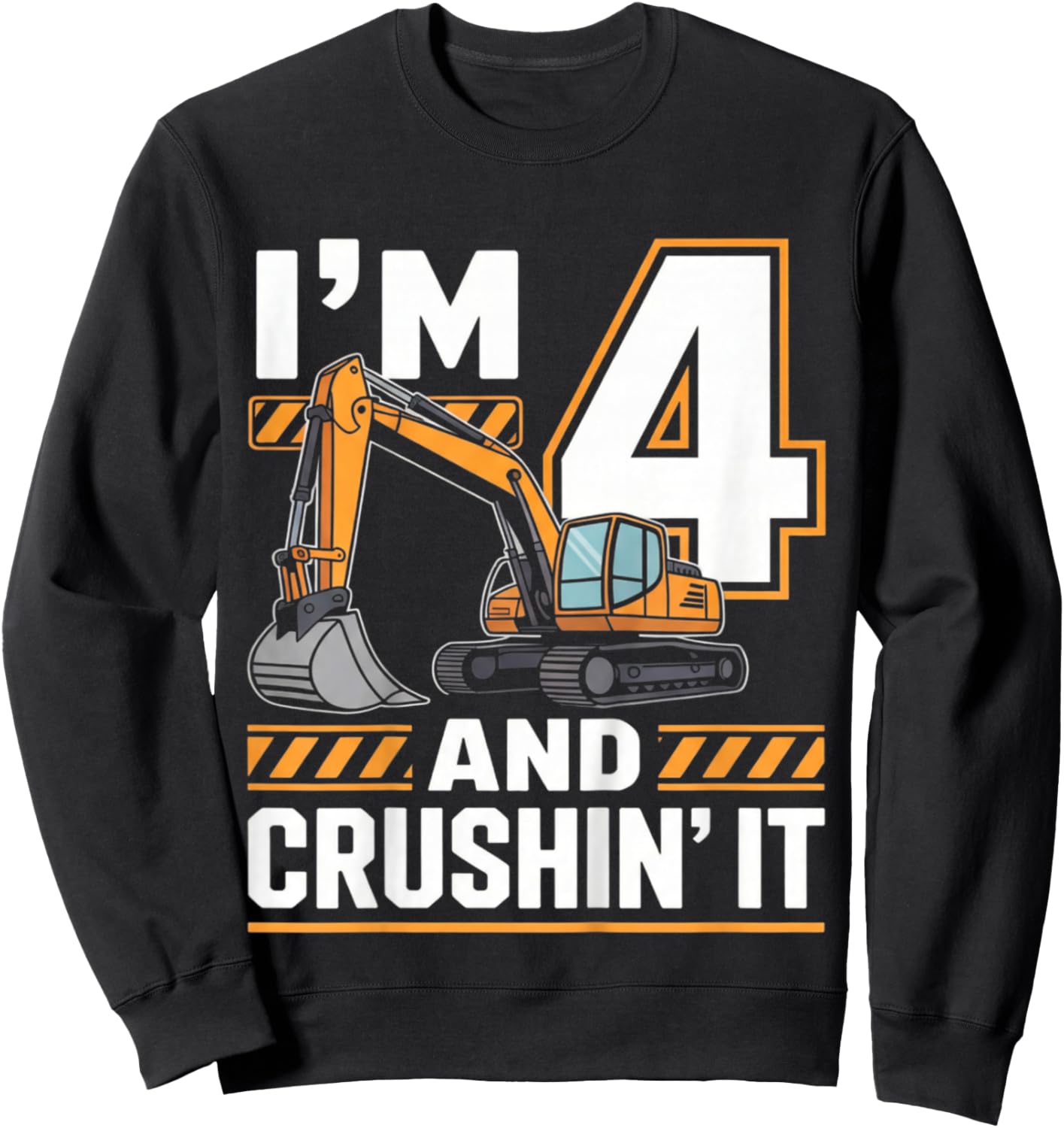 Kids Four 4yr 4th Birthday Construction Truck 4 Year Old Boy Sweatshirt - Sweatshirt | Black