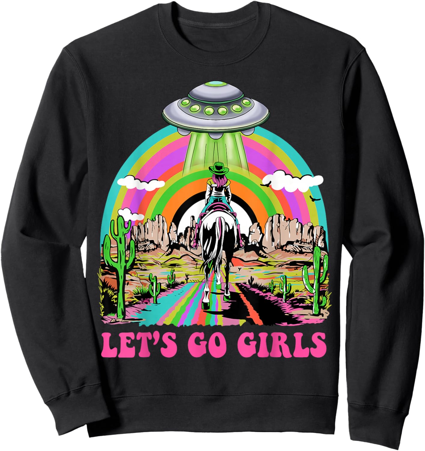 Let's Go Girls Retro Space Desert Cowgirl Bachelorette Party Sweatshirt - Sweatshirt | Black
