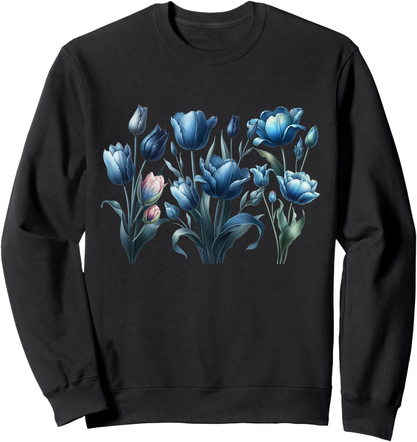 Vintage Blue Tulips Flower Blossoms Delight Florist Gardener Sweatshirt - Sweatshirt | Black