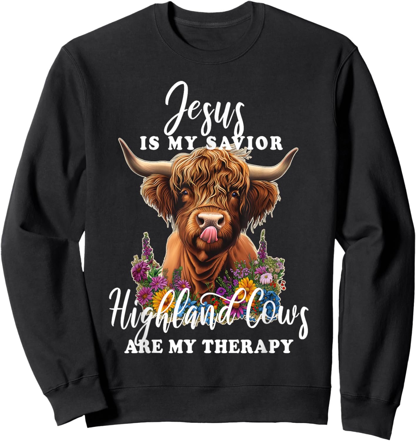 Highland Cow Jesus Christian Religious Highland Cow Sweatshirt - Sweatshirt | Black
