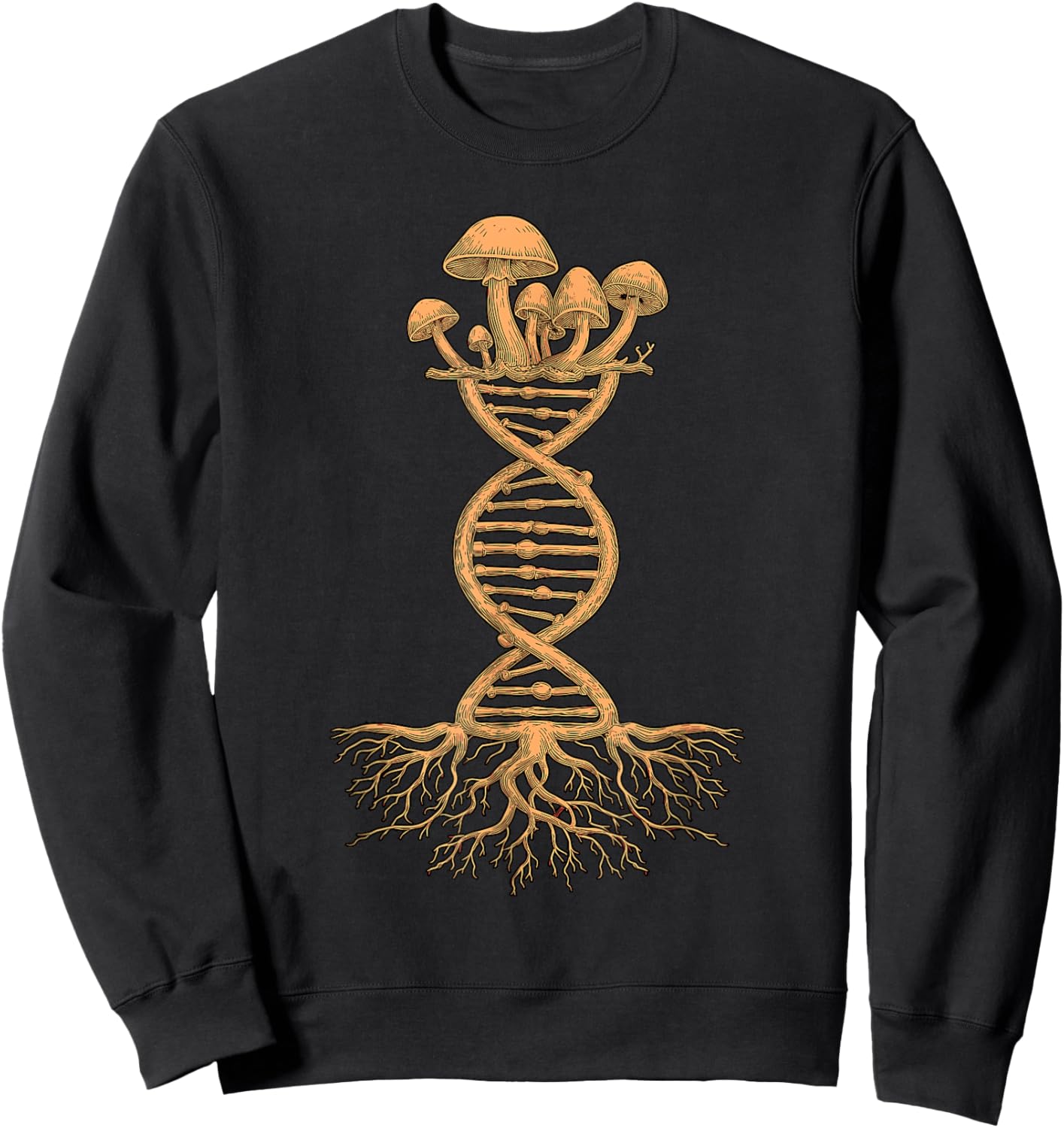 Mushroom DNA Helix Design with Roots and Fungi Artwork Sweatshirt - Sweatshirt | Black