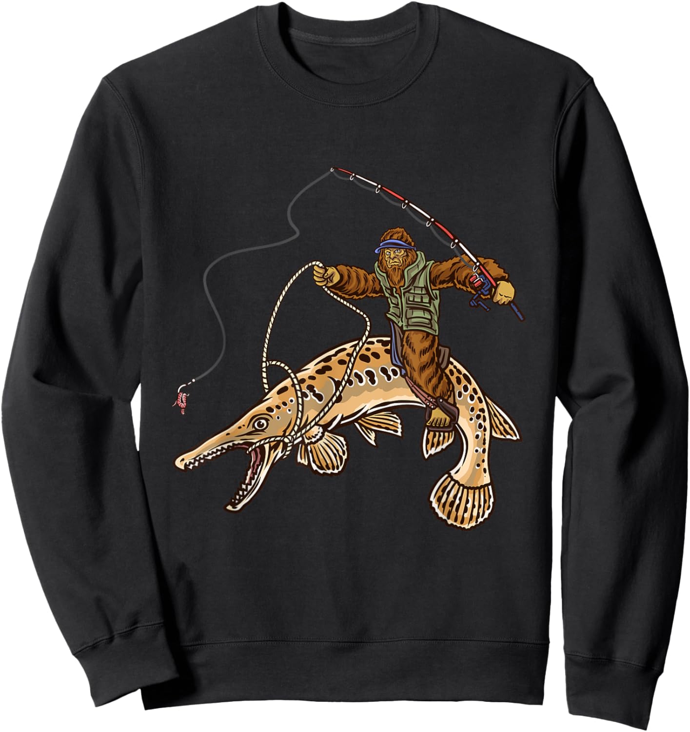 Alligator Gar Fishing Bigfoot Fisherman , Small, Black Sweatshirt - Sweatshirt | Black