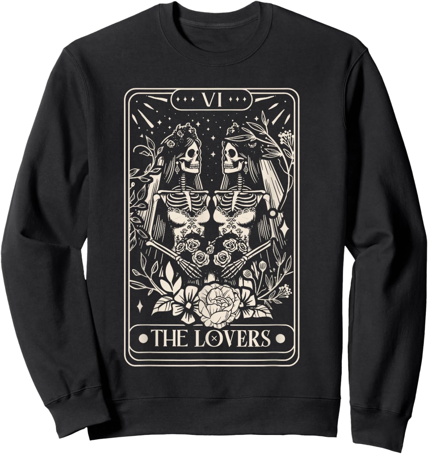 Tarot Card The Lovers Rainbow Kissing Lesbian Skeletons Sweatshirt - Sweatshirt | Black