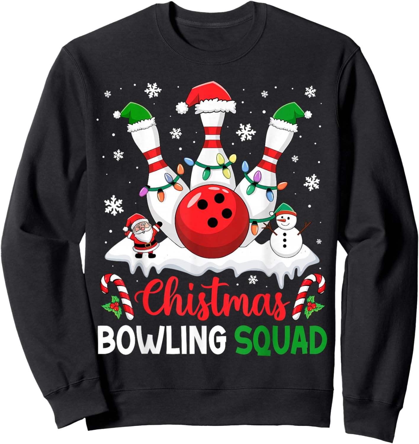 Christmas Bowling Squad Xmas Lights Santa Bowling Player Sweatshirt - Sweatshirt | Black