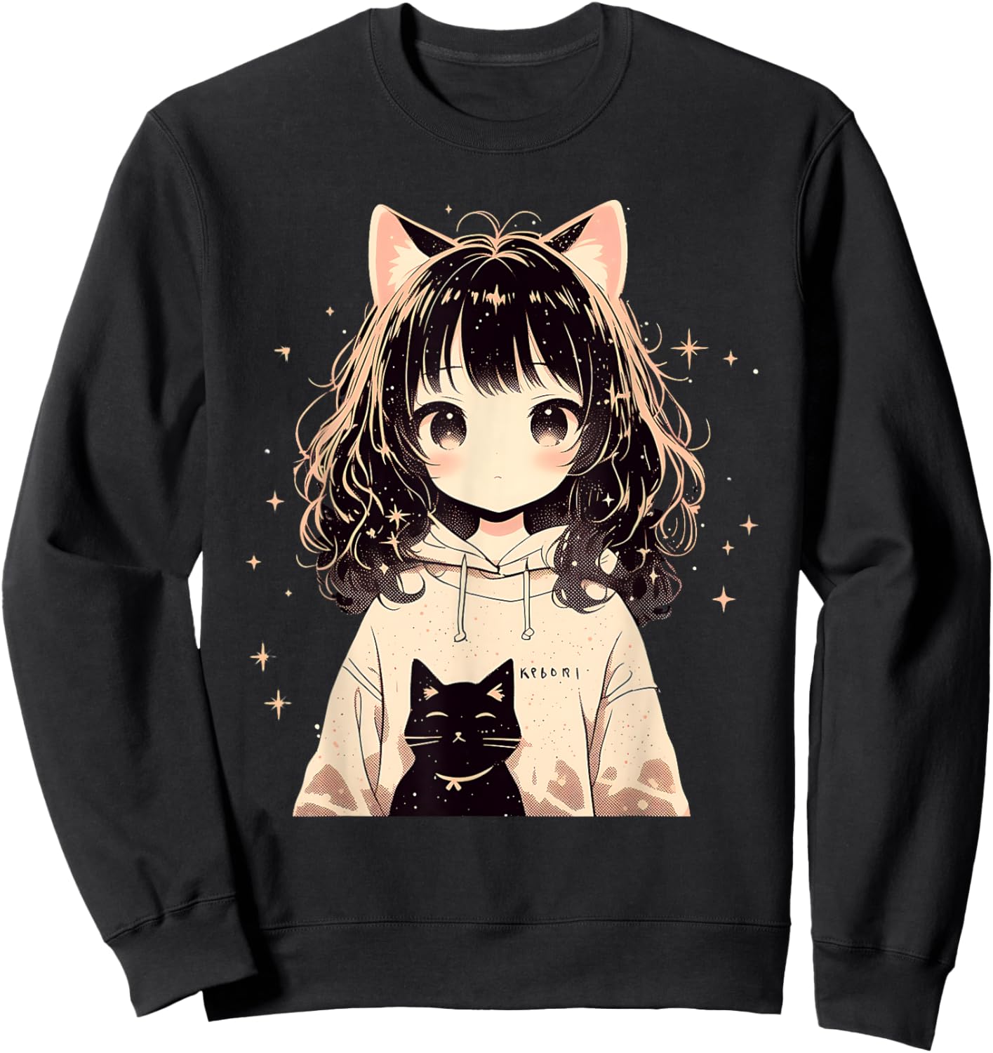 Anime Waifu Cute Anime manga Cat Girl Sweet Retro Japan Sweatshirt - Sweatshirt | Black