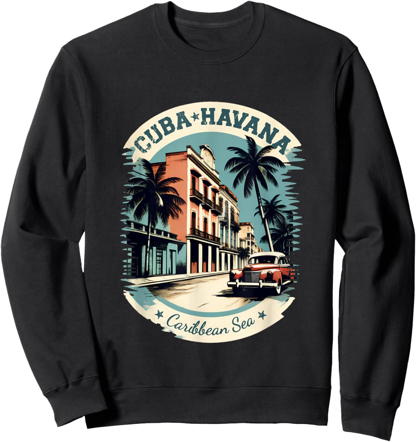 Kuba Havanna Retro Auto Oldtimer Vintage Karibik Palmen Sweatshirt - Sweatshirt | Black