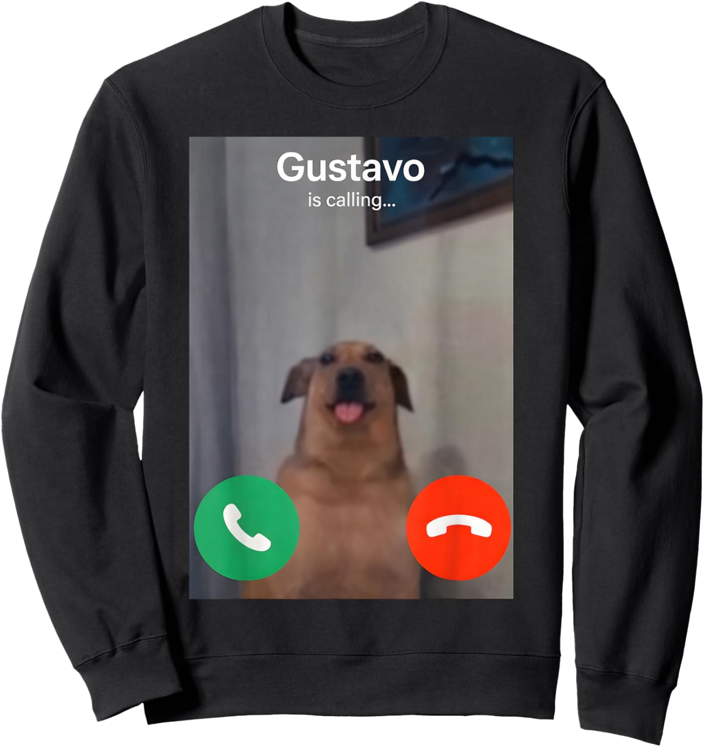Gustavo The Dog is Calling Incoming Call Brainrot Memes GenZ Sweatshirt - Sweatshirt | Black