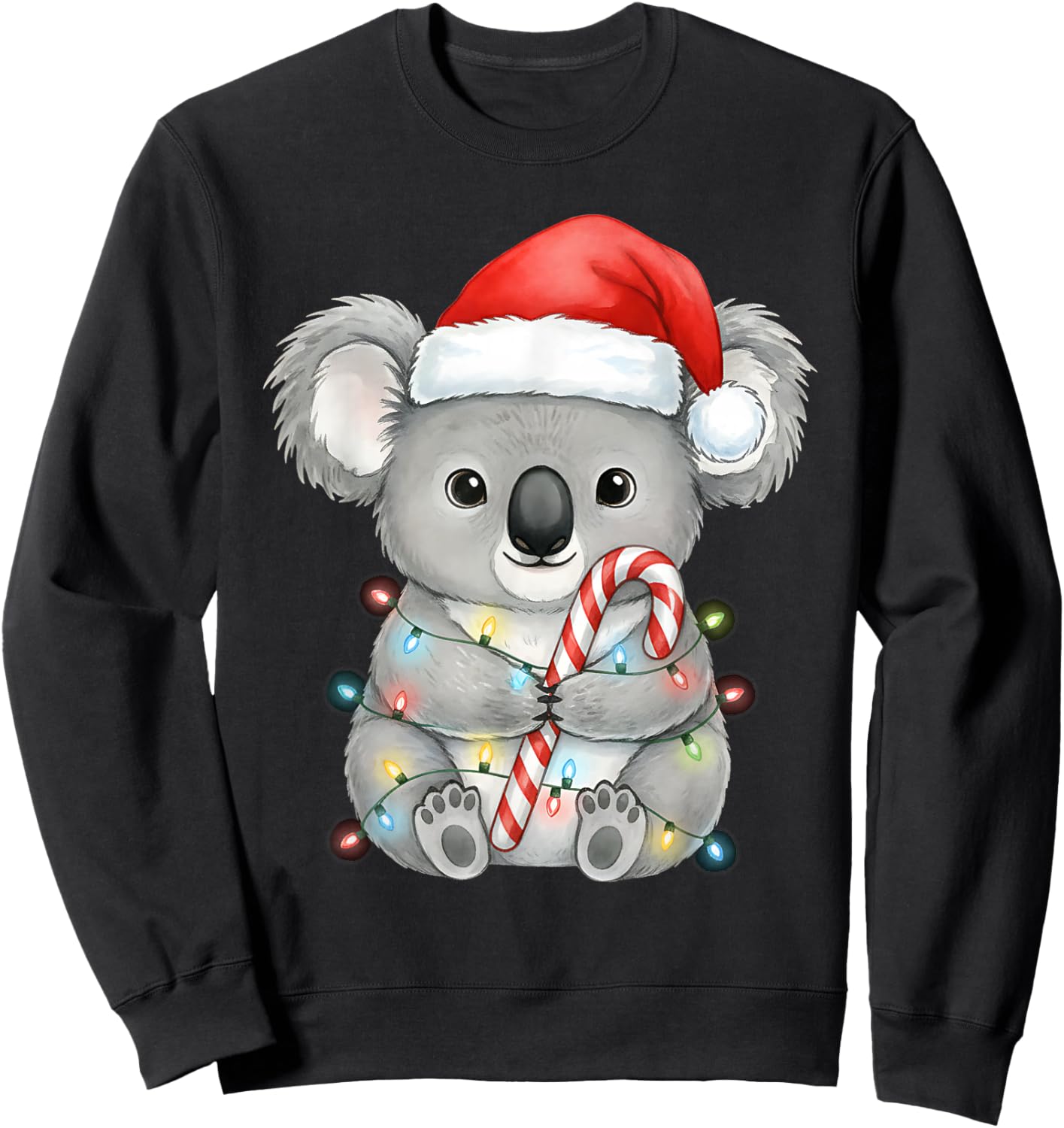Koala Christmas Lights Santa Hat Snow Holiday Animal Love Sweatshirt - Sweatshirt | Black