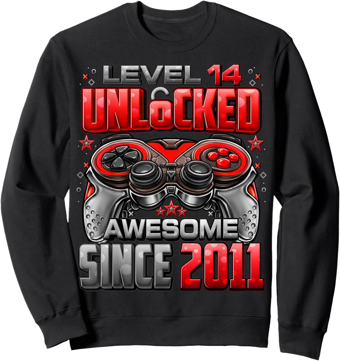 Level 14 Unlocked Awesome Since 2011 14th Birthday Gaming Sweatshirt - Sweatshirt | Black